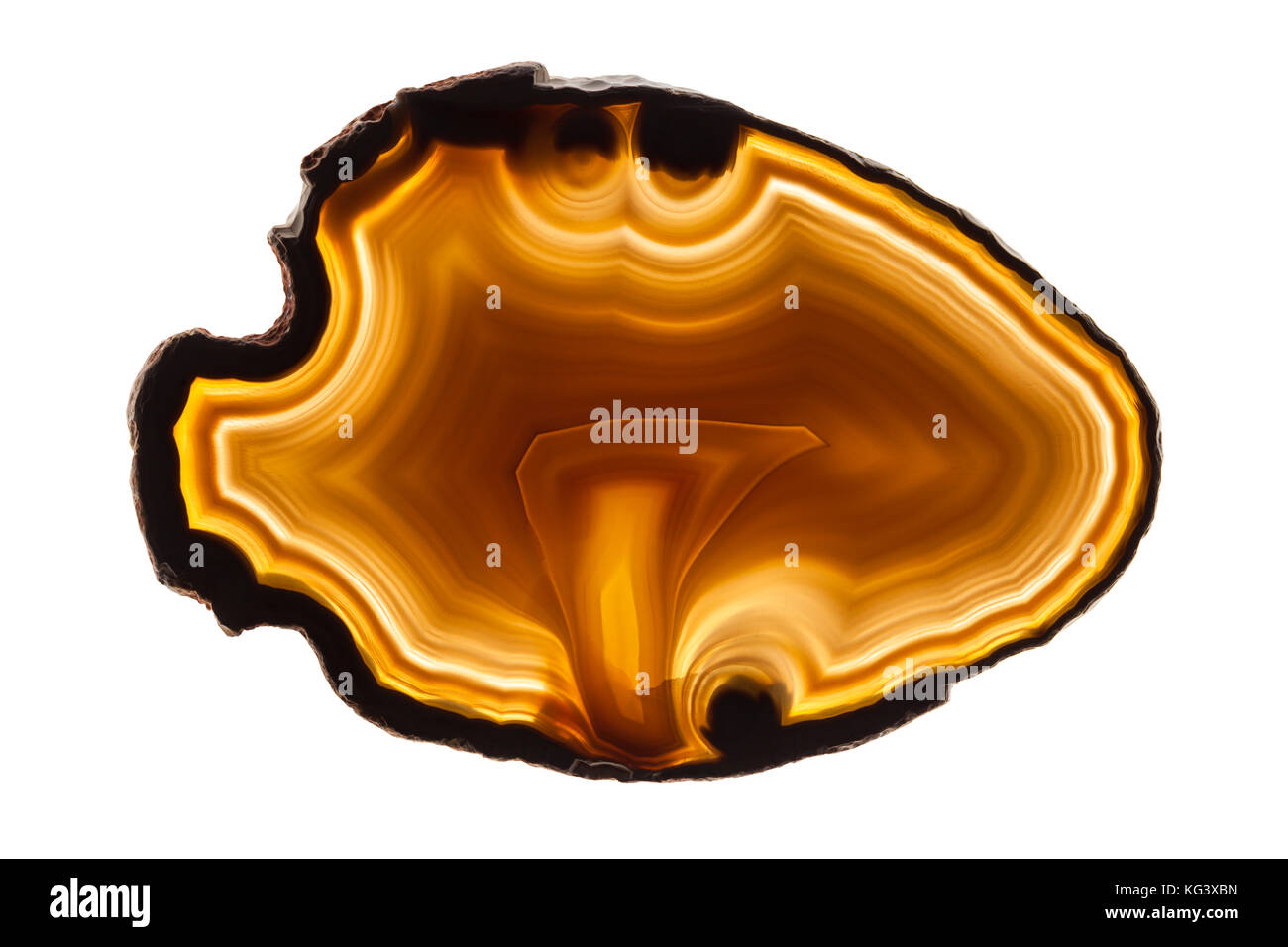 Zusammenfassung Hintergrund - orange Achat mineral Querschnitt auf weißem Hintergrund Stockfoto
