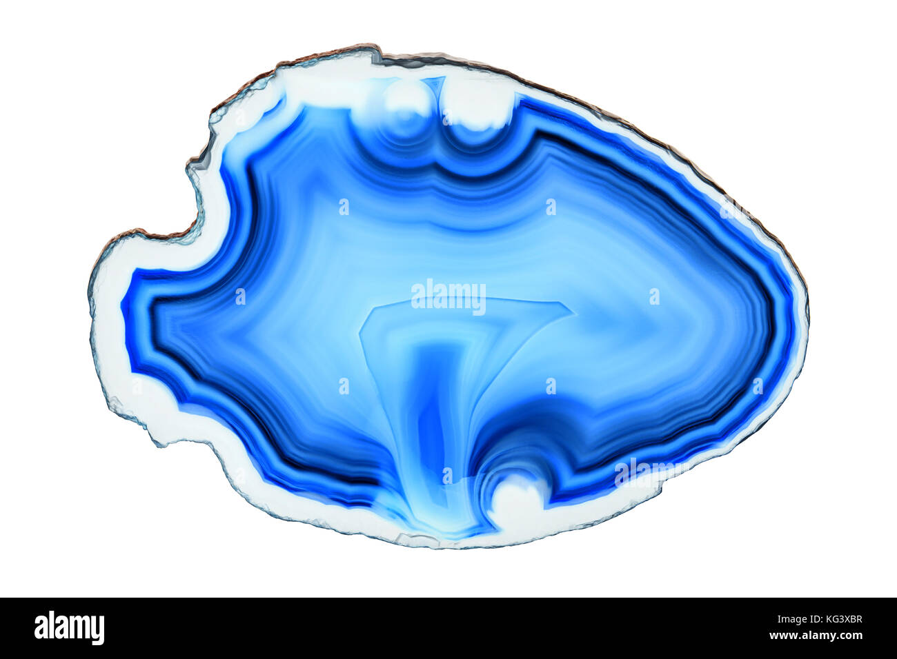 Zusammenfassung Hintergrund - blauer Achat mineral Querschnitt auf weißem Hintergrund Stockfoto