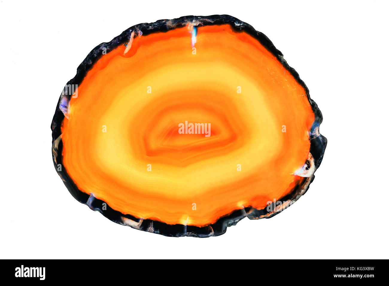 Zusammenfassung Hintergrund - orange Achat mineral Querschnitt auf weißem Hintergrund Stockfoto