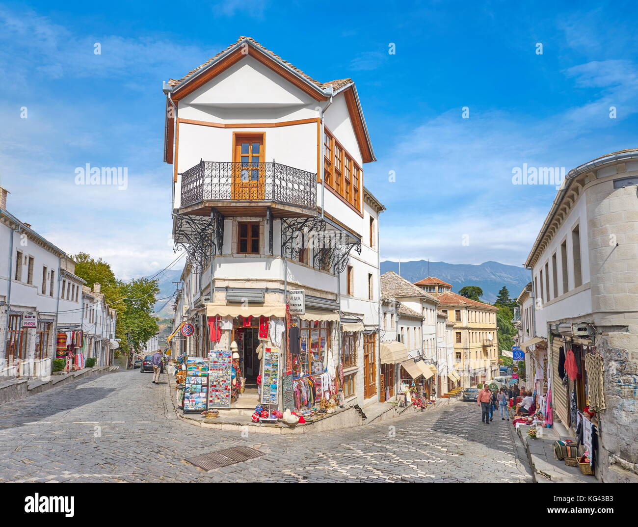 Altstadt in Gjirokaster, UNESCO-Weltkulturerbe, Albanien Stockfoto