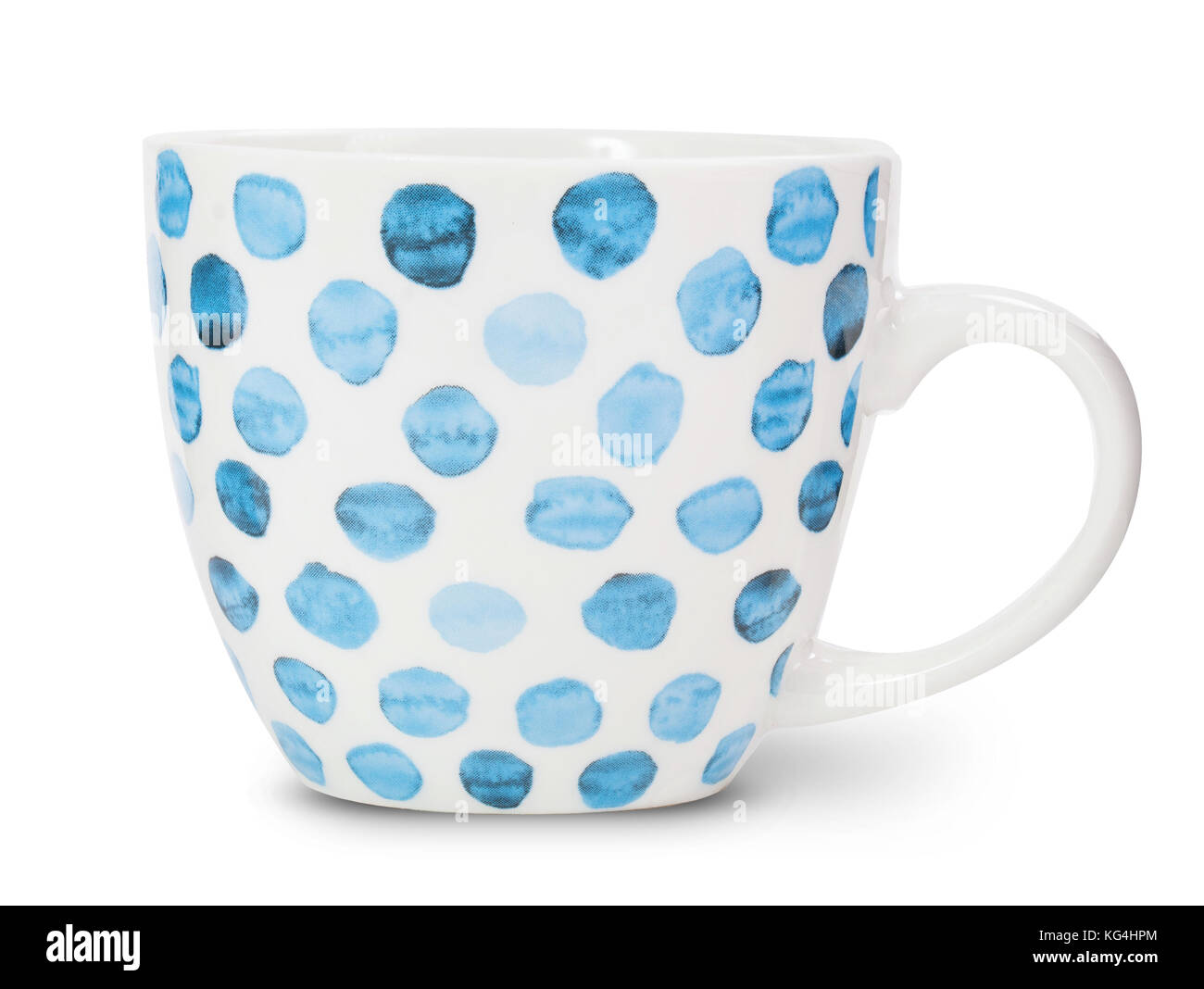 Leeren weißen Becher in blauer Punkt auf weißem Hintergrund Stockfoto