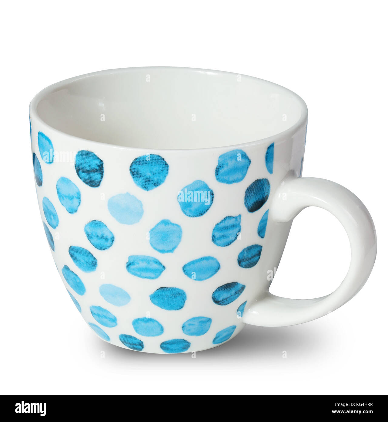 Leeren weißen Becher in blauer Punkt auf weißem Hintergrund Stockfoto