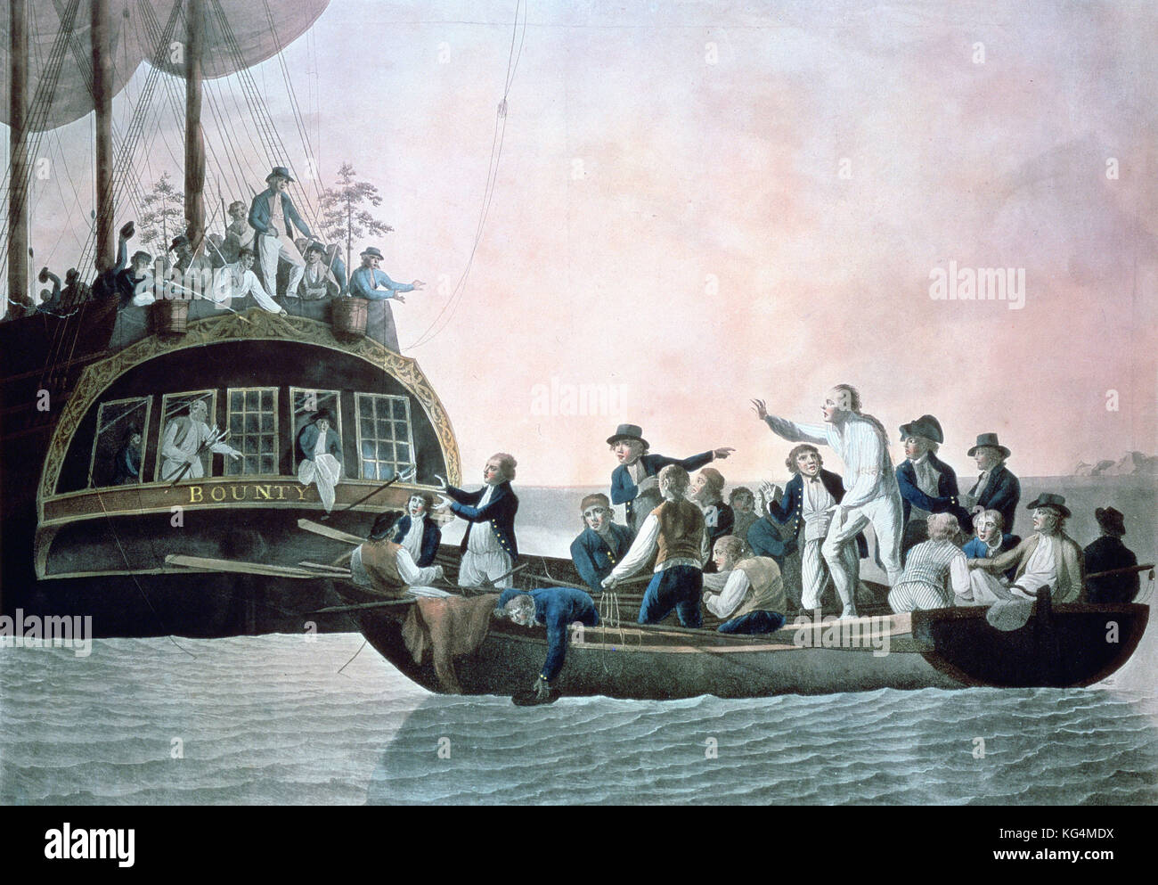 Robert Dodd - Die meuterer drehen Lieut Bligh und ein Teil der Offiziere und Mannschaft hilflos aus Seiner Majestät die Bounty - 1790 Schiff Stockfoto