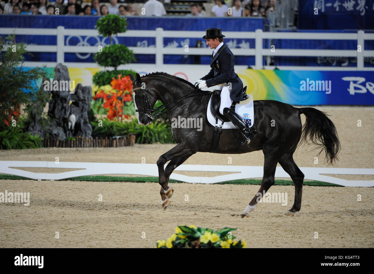 Olympische Spiele 2008, Hong Kong (Peking Spiele) August 2008, Heide Ryan (AUS), Dundee, Dressur Grand Prix Stockfoto