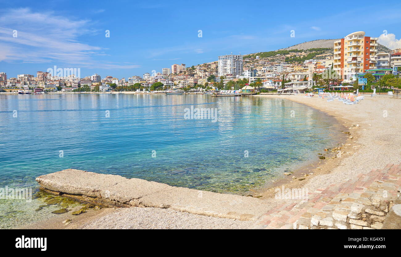 Saranda city Beach, Albanischen Riviera, Albanien Stockfoto