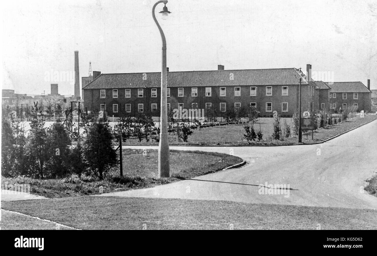 Historische Ansicht von Harwell Dorf und AERE Harwell in schwarz und weiß Stockfoto