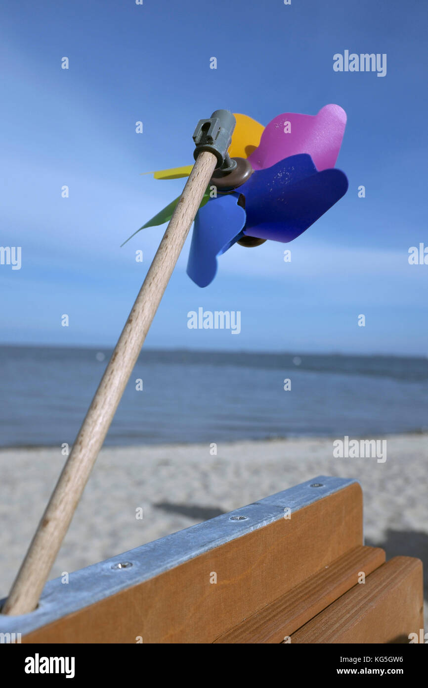 Windrose am Strand von Wyk Stockfoto