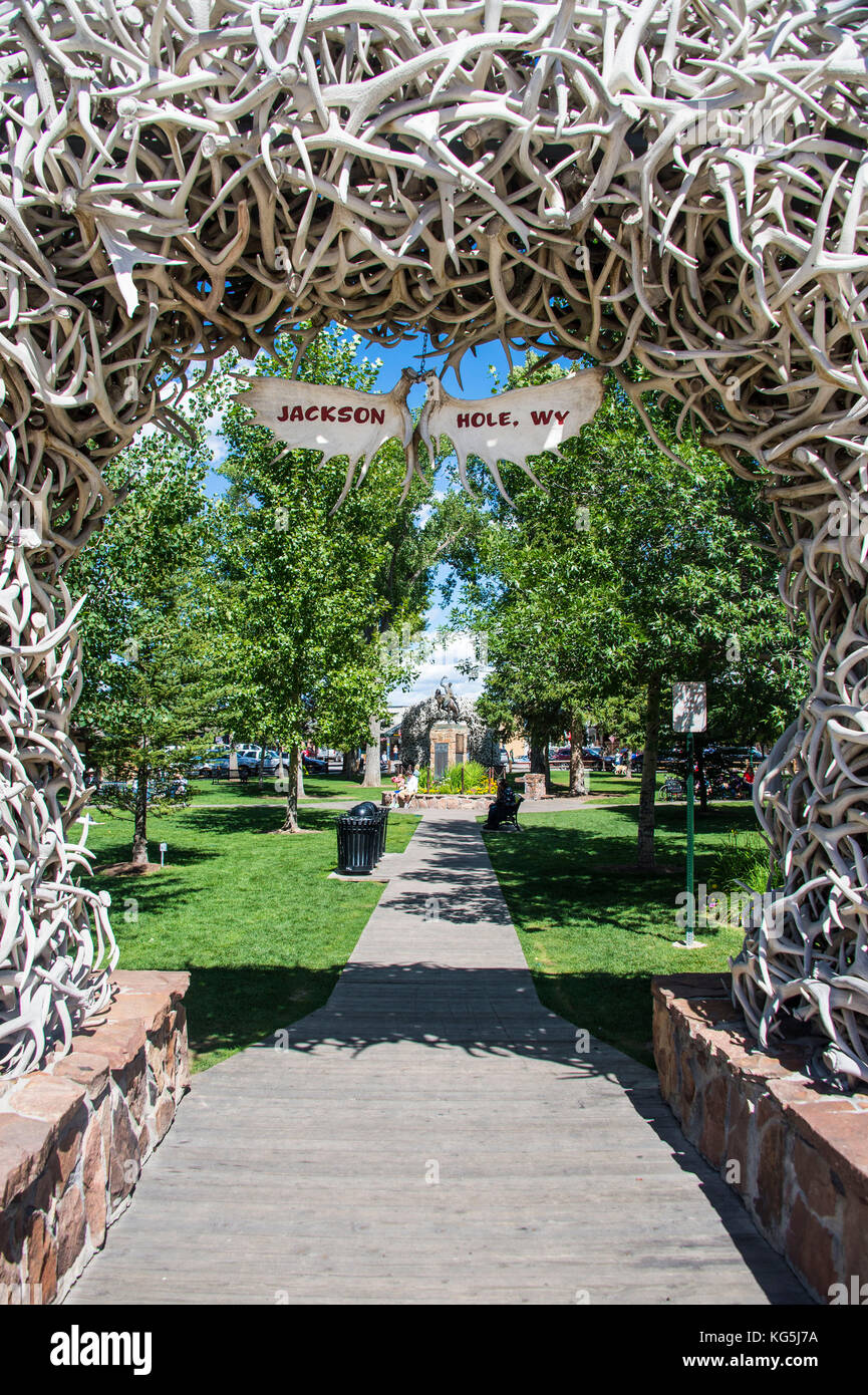 Denkmal von deer Knochen in einem Park in Jackson Hole, Wyoming, USA Stockfoto