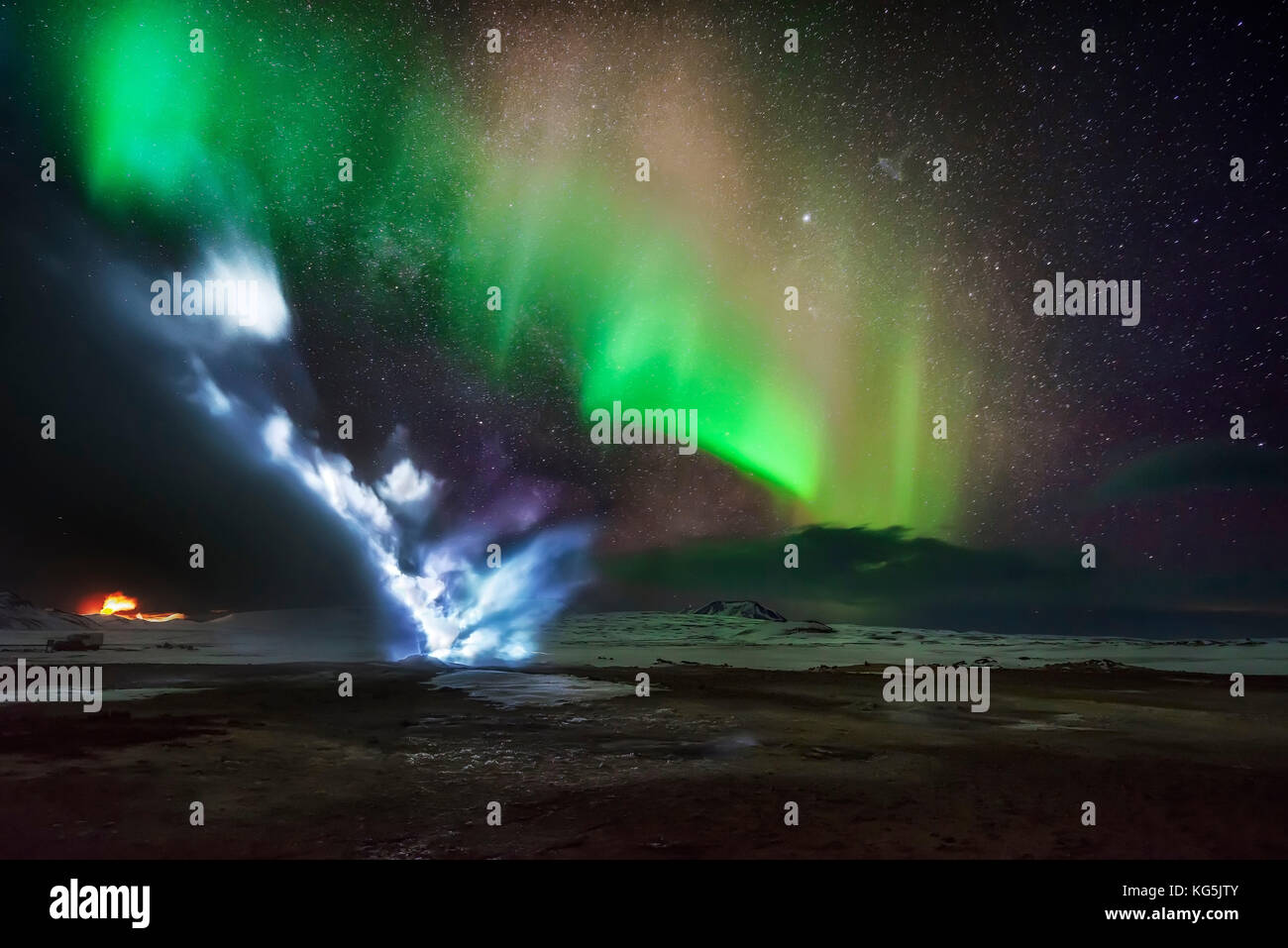 Northern Lights mit geothermische Dampf, hverarond, namaskard, Island Stockfoto