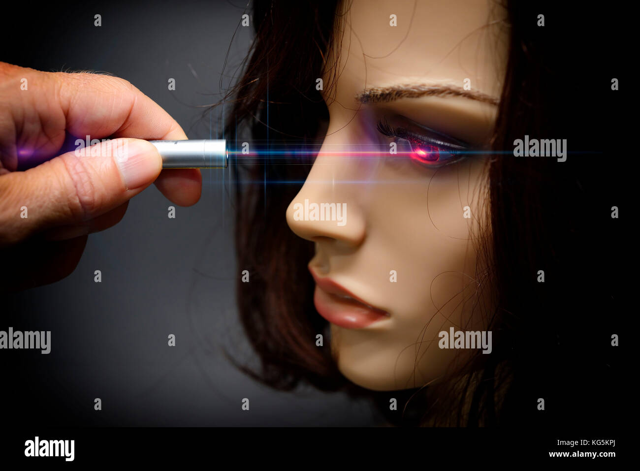 Laser Pointer, Mannequin, Auge, Dazzle, blind Stockfoto
