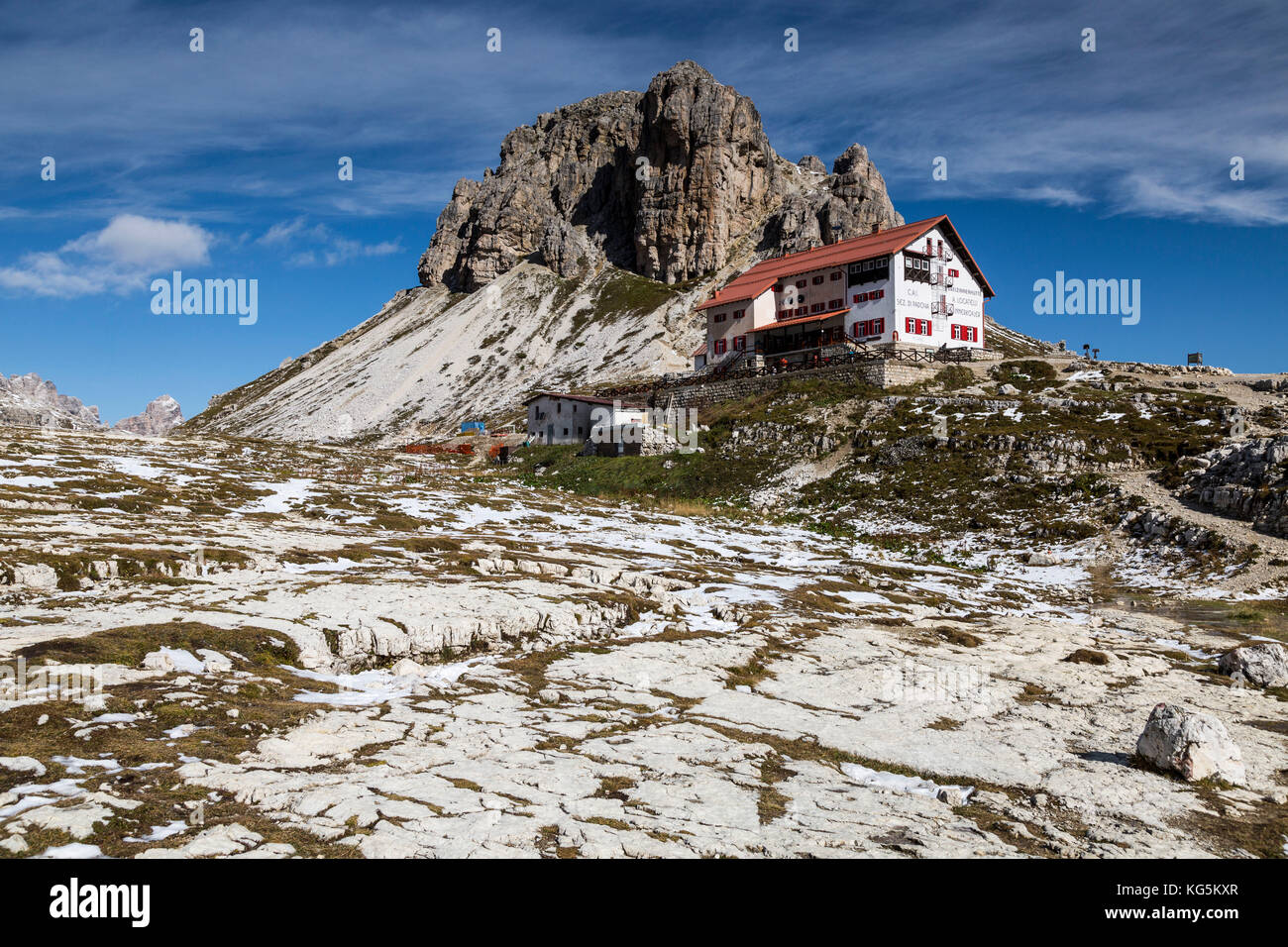 Europa, Italien, Alpen, Dolomiten, Sextener Dolomiten, Südtirol, Rifugio Antonio Locatelli Stockfoto