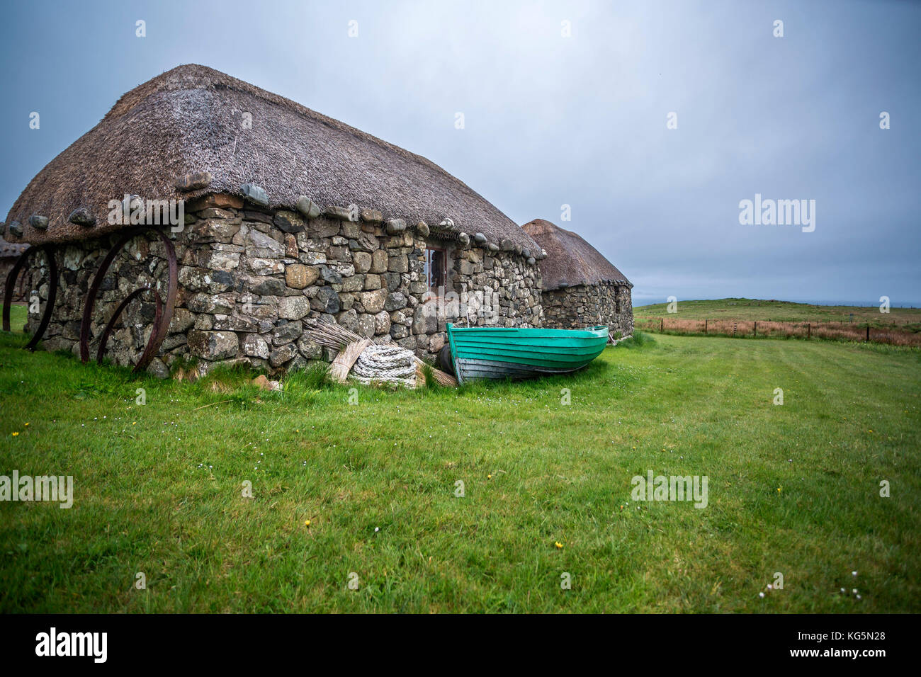 Traditionelle Crofters Cottages auf der Isle of Skye, Schottland Stockfoto