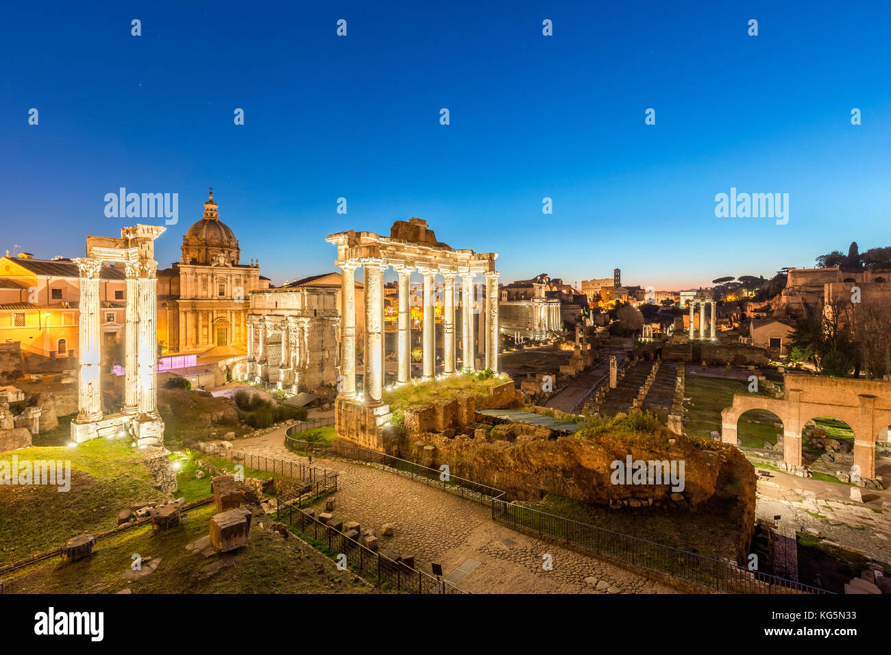 Italien, Latium, Rom. Forum Romanum aus Capitolium Stockfoto