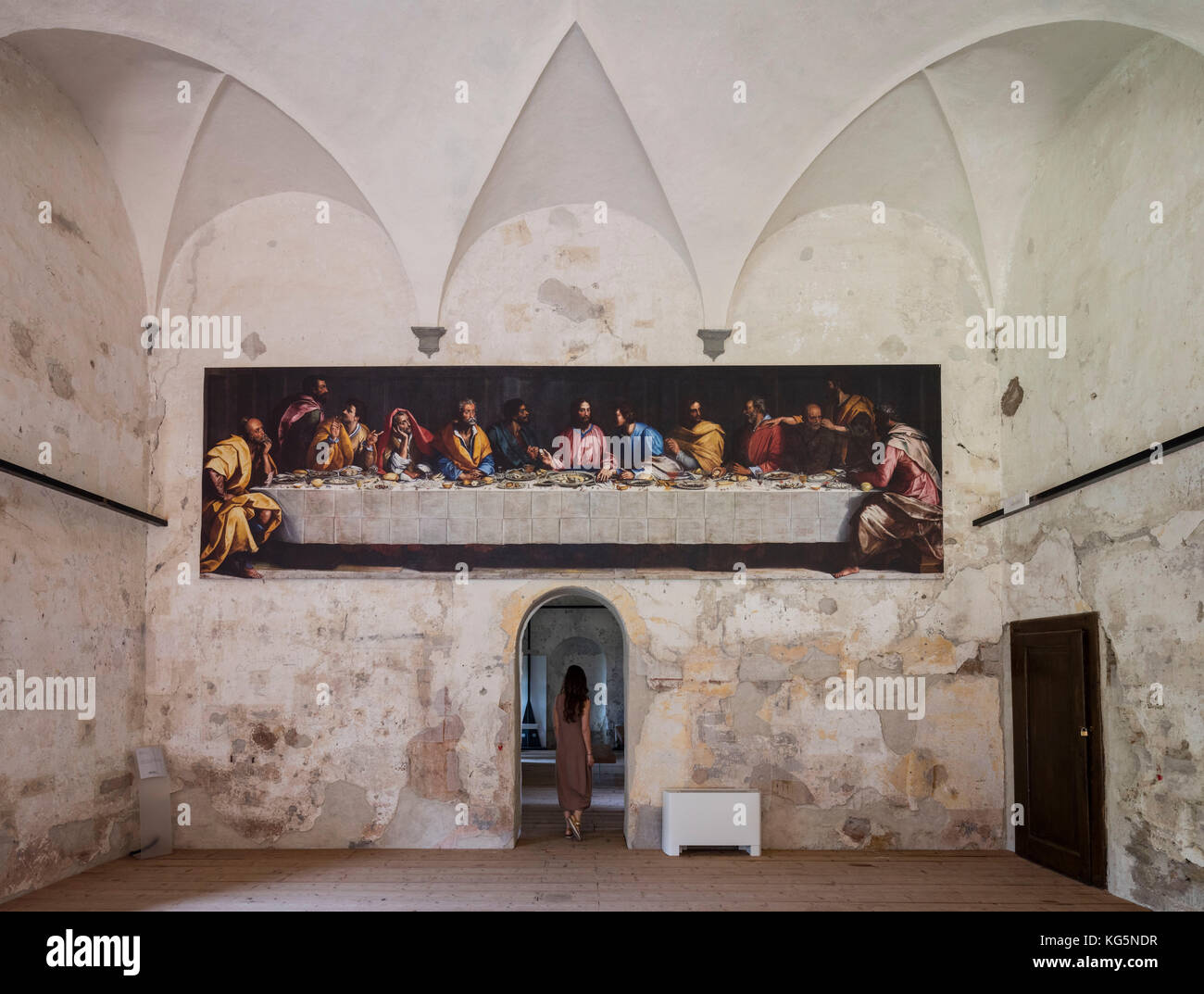 Fresko des Letzten Abendmahl im Refektorium des Klosters von astino, longuelo, Provinz Bergamo, Lombardei, Italien, Europa Stockfoto