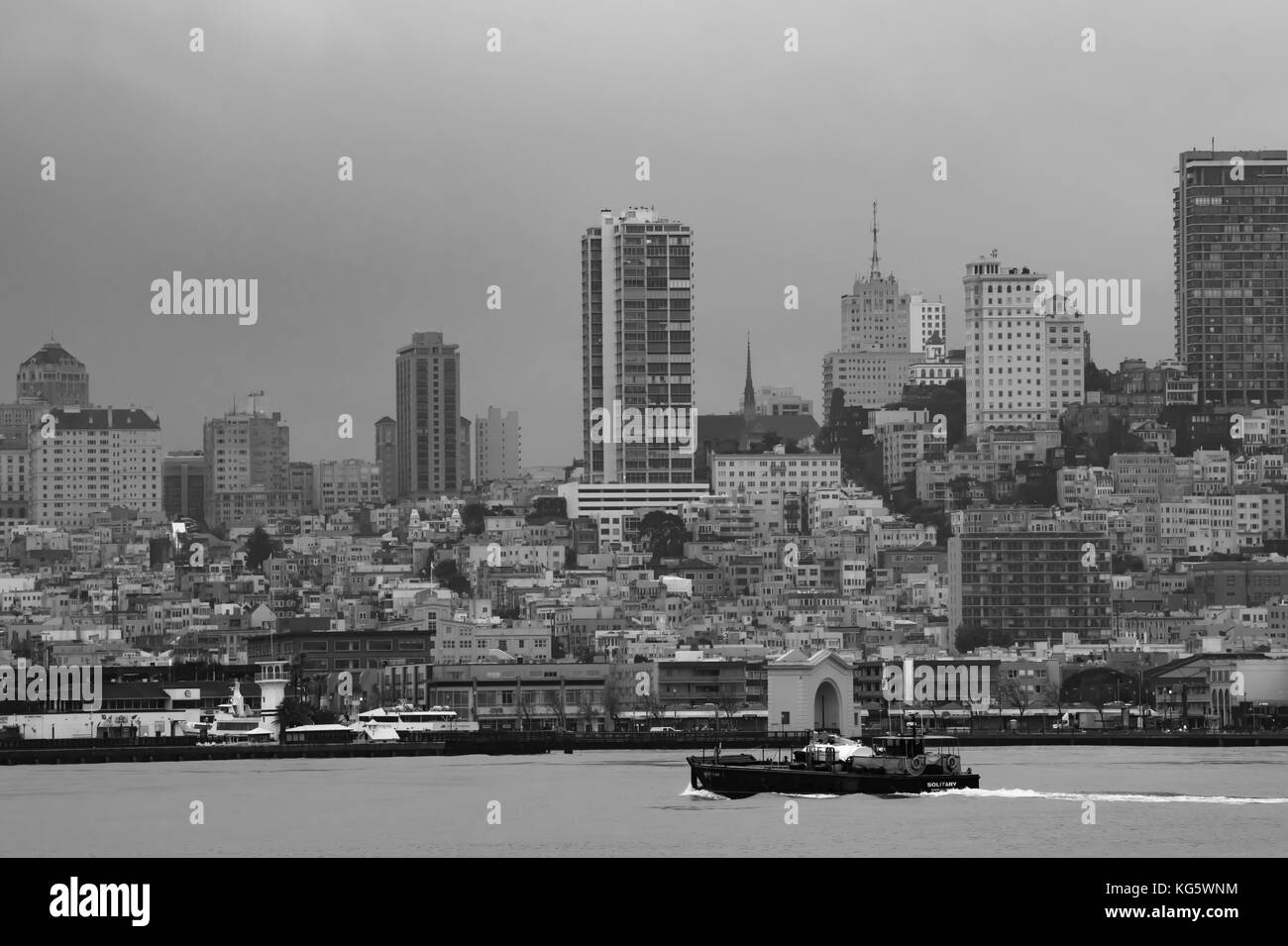 Die Bucht von San Francisco an einem regnerischen Tag Stockfoto