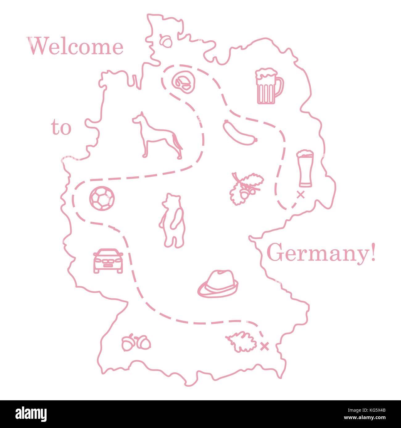 Vector Illustration mit verschiedenen Symbolen in Deutschland. Reisen und Freizeit. Design für Banner, Poster oder Drucken. Stock Vektor