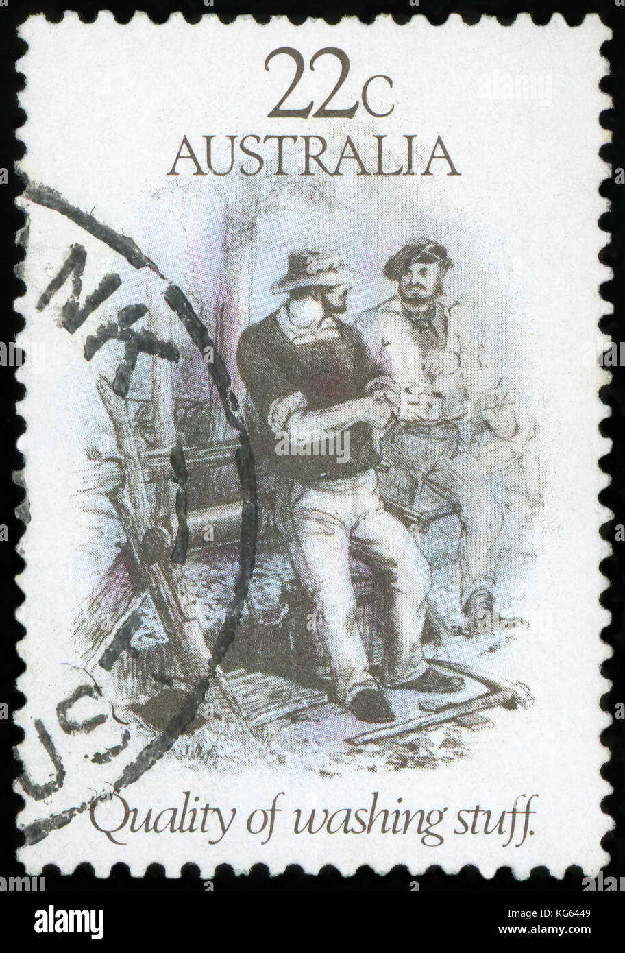 Australien - ca. 1981: Eine Briefmarke gedruckt in Australien zeigt Qualität der Wäsche Zeug, ca. 1981 Stockfoto