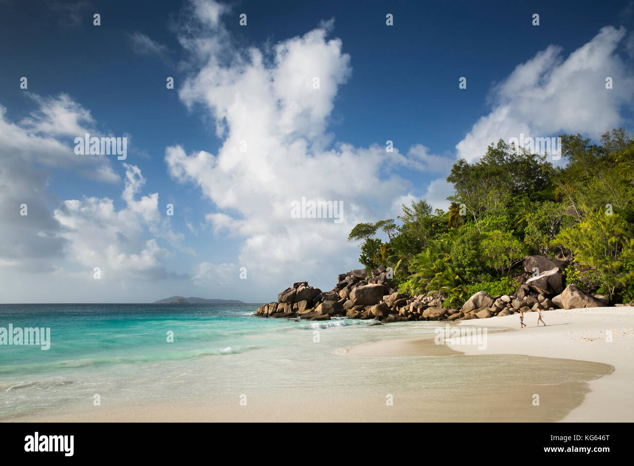 Die Seychellen, Praslin, Anse Georgette, Strand mit Zugang von Constance Lemuria Resort Immobilien Stockfoto