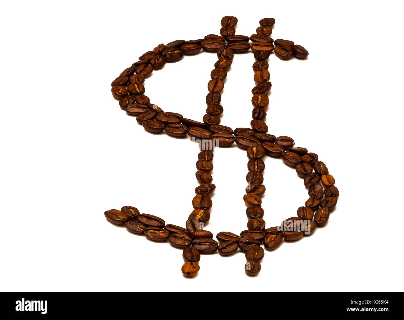 Einen weißen Hintergrund mit Kaffeebohnen ist ein Symbol des amerikanischen Dollars Stockfoto