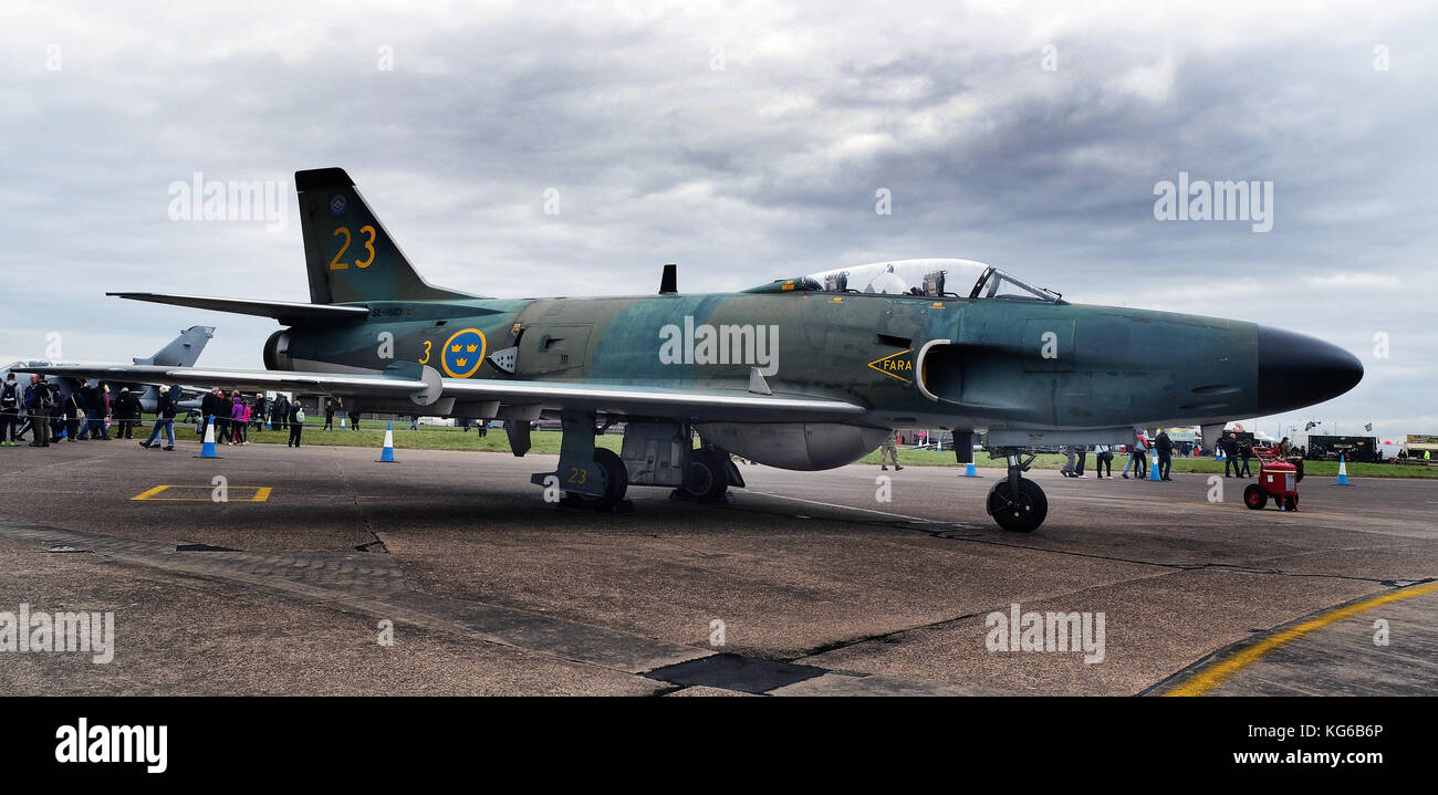 SAAB Lansen, Zweisitzer transsonischen Schwedische Vintage Military jet Aircraft. Stockfoto