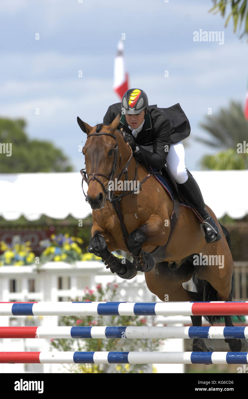 Francois Mathy (BEL) Reiten Undercover-Agent, Winter Equestrian Festival, Wellington Florida, März 2007 Stockfoto