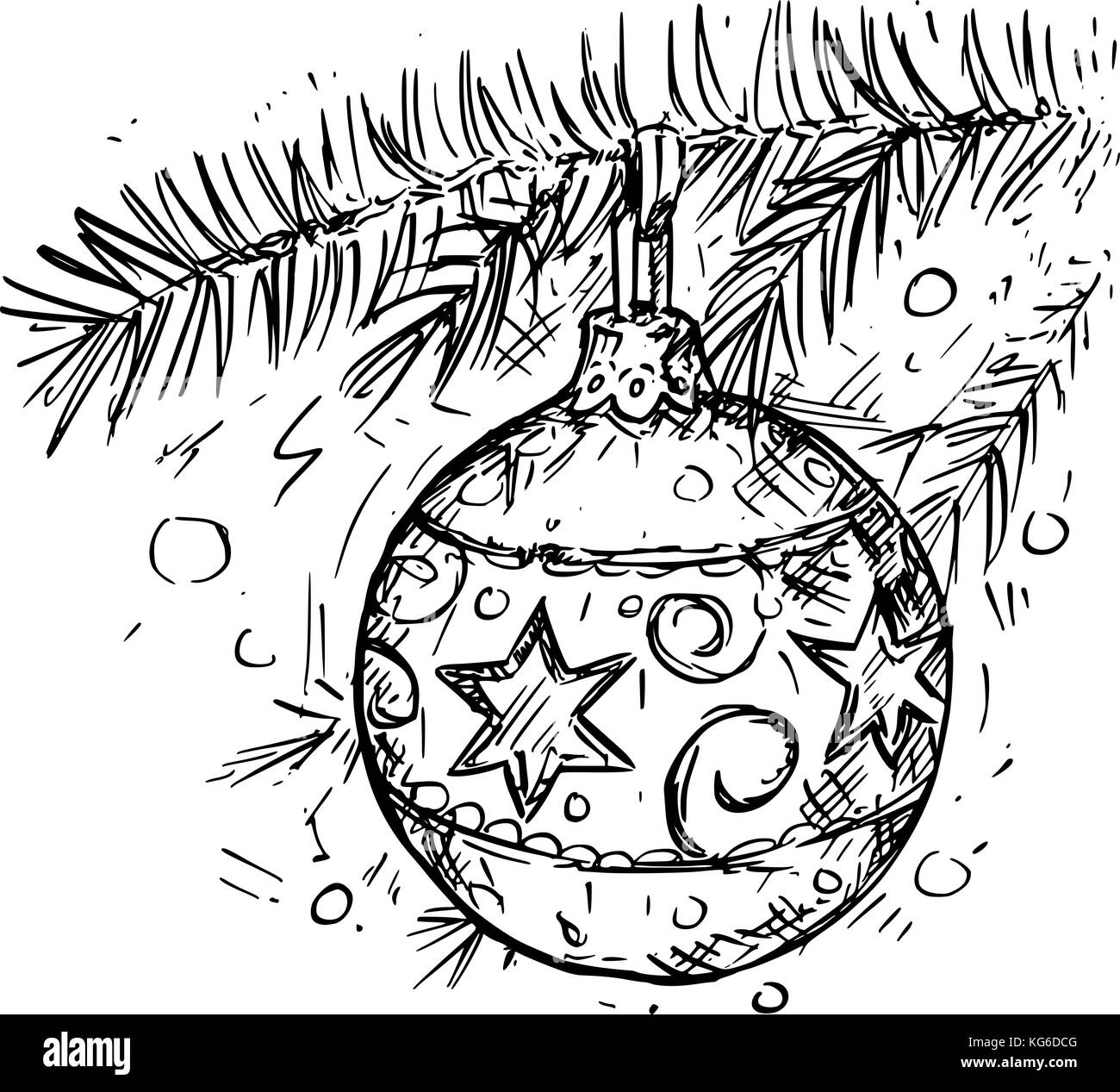 Handzeichnung Vector Illustration der christmas ball Dekoration auf dem Baum. Stock Vektor