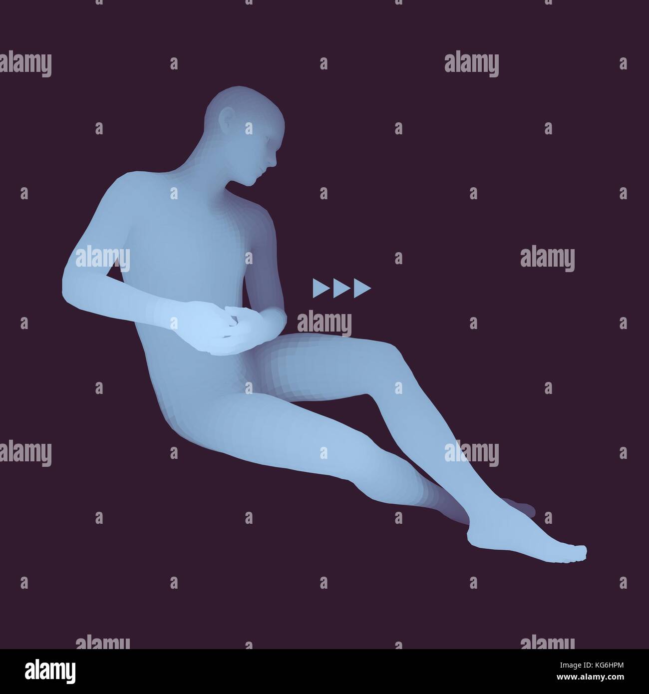 Mann in einem Denker darstellen. 3d-Modell des Menschen. Wirtschaft, Wissenschaft, Psychologie oder Philosophie vektor Illustration. Stock Vektor