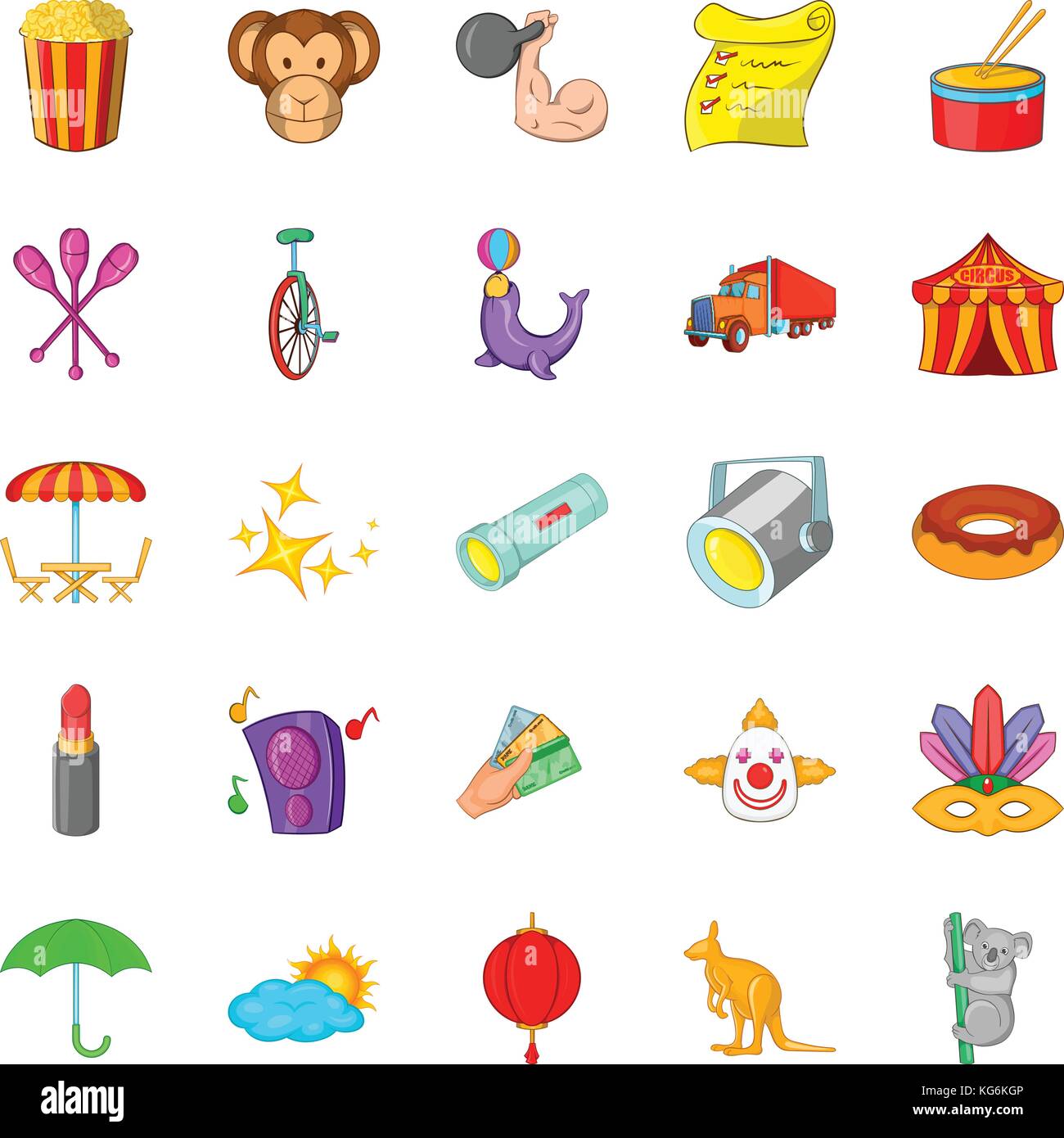 Spaß Ort Symbole, Cartoon Stil Stock-Vektorgrafik - Alamy