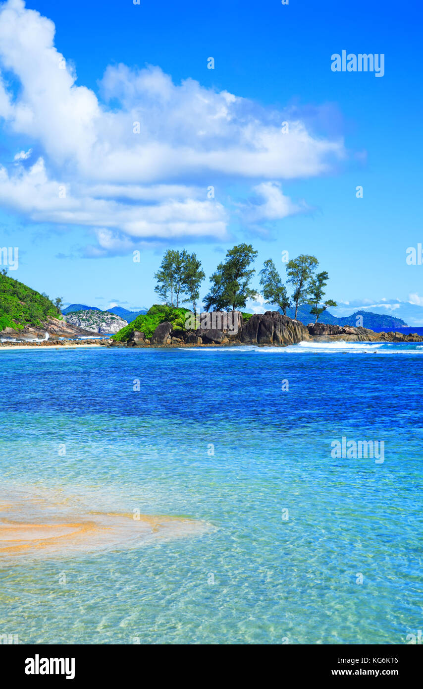 Petite Ile, Port Glaud, Insel Mahé, Seychellen Insel. Stockfoto