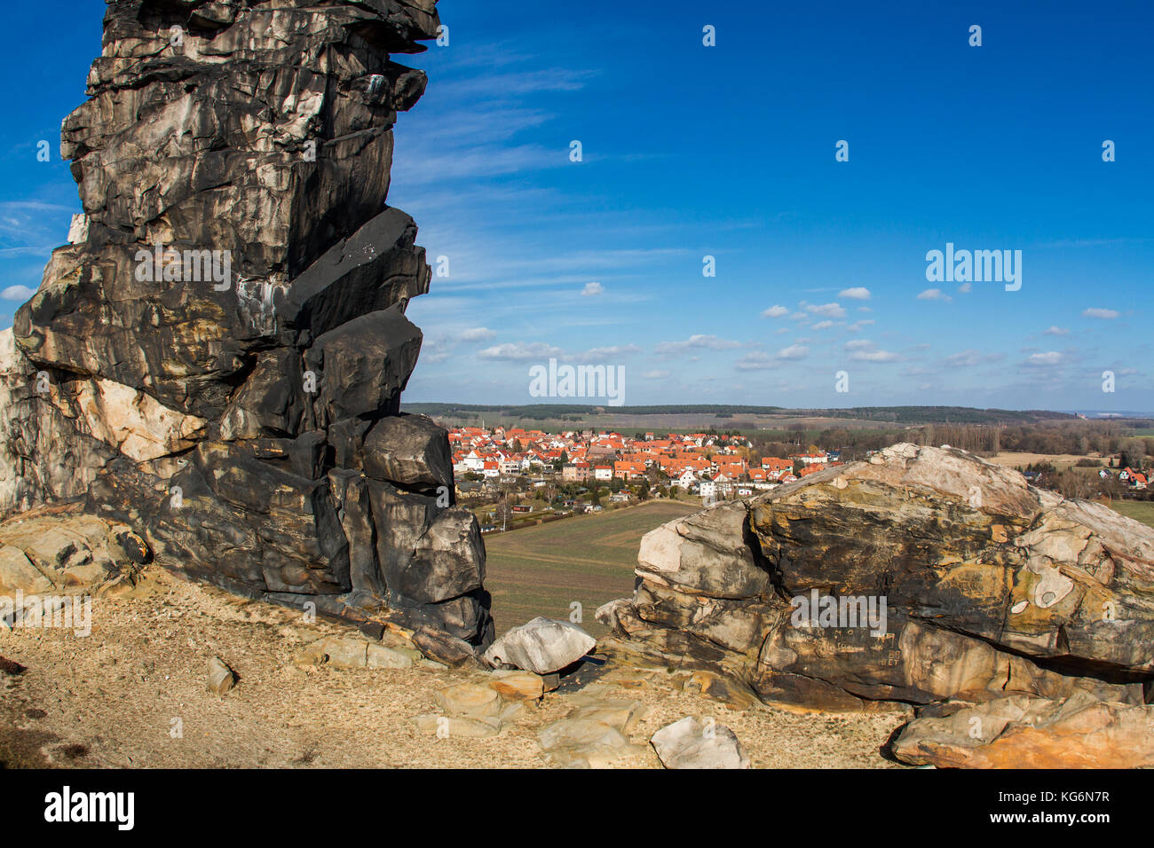 Harz Teufelsmauer bei Weddersleben Thale Stockfoto