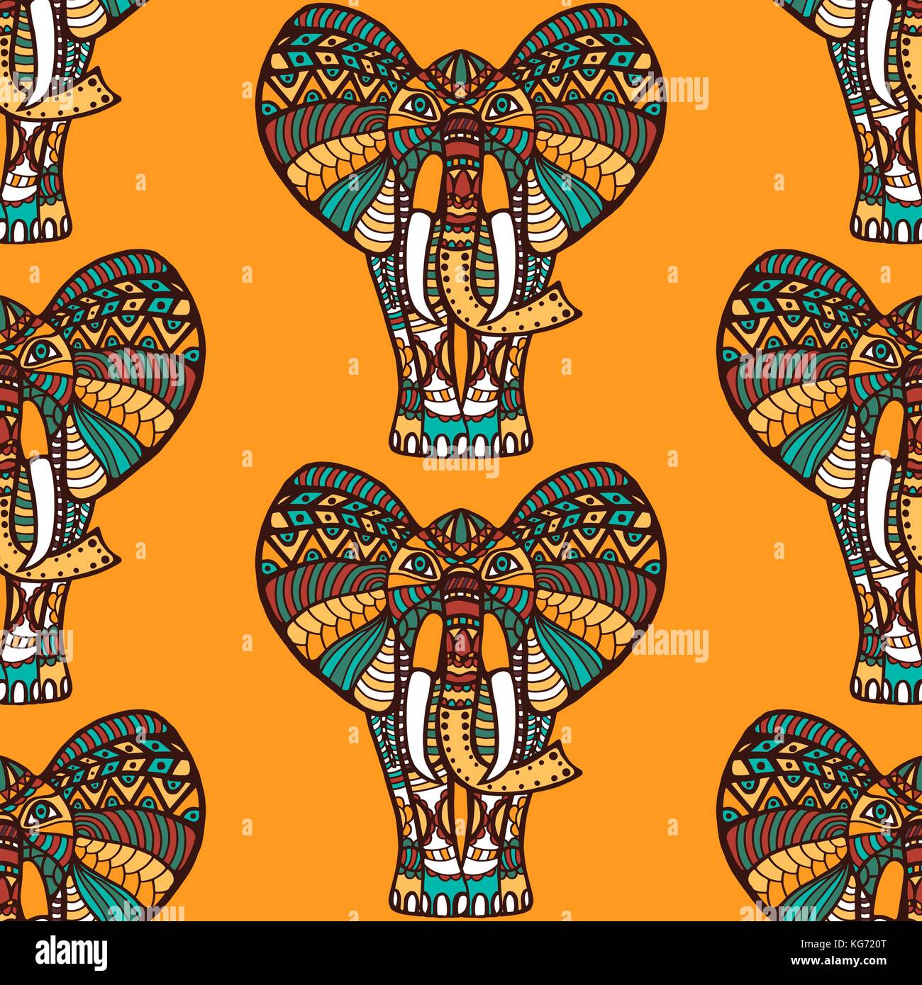 Afrikanische Nahtlose Muster Mit Elefanten Auf Orangefarbenem Hintergrund Und Nahtlose Muster In Swatch Menu Vector Illustration Stock Vektorgrafik Alamy