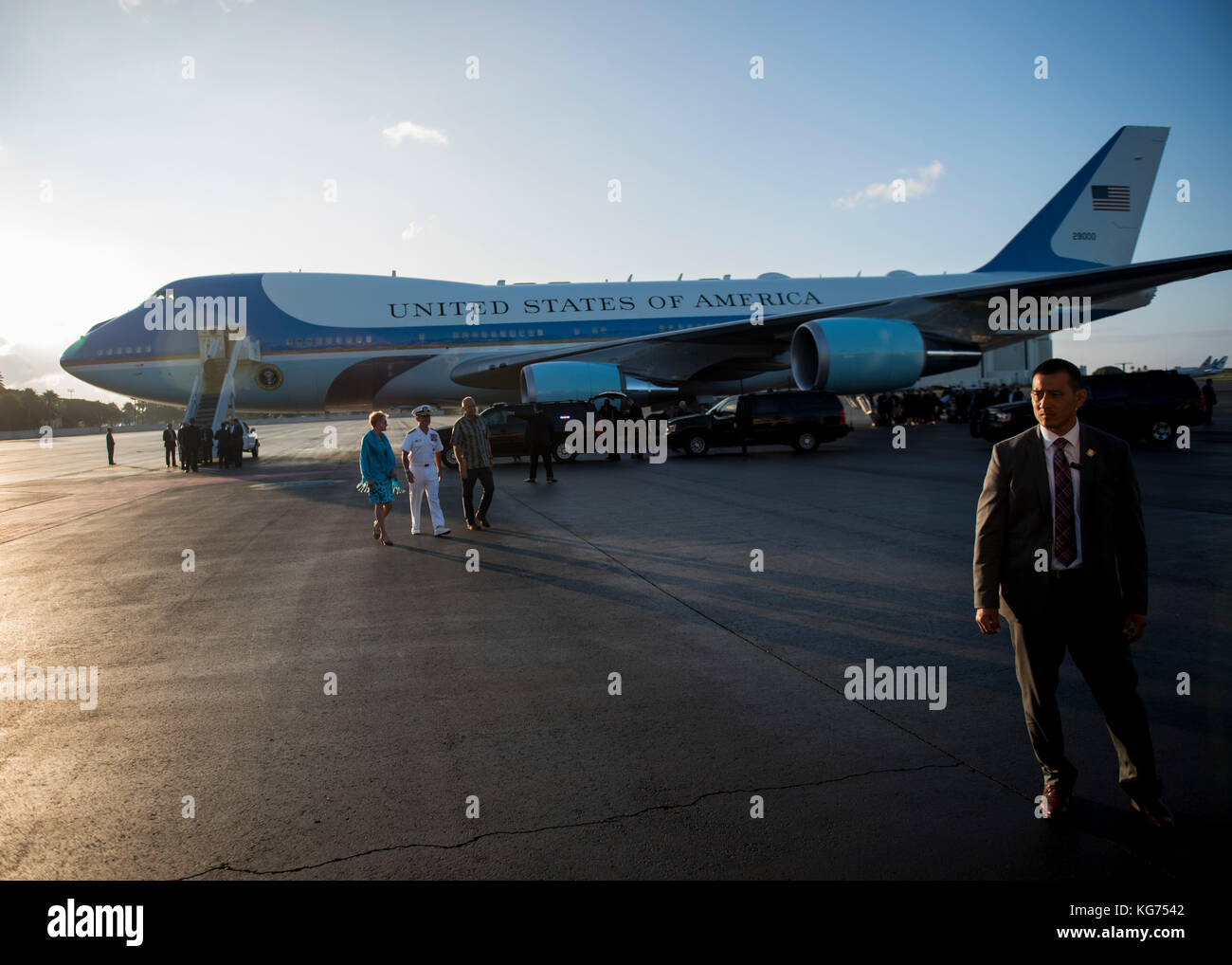 Präsident Donald Trump kommt in der Air Force One Stockfoto