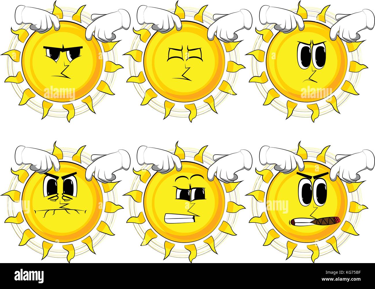 Cartoon Sun Seinen Kopf Kratzen Mit Beiden Handen Sammlung Mit Verargerten Gesichter Ausdrucke Vektor Einrichten Stock Vektorgrafik Alamy