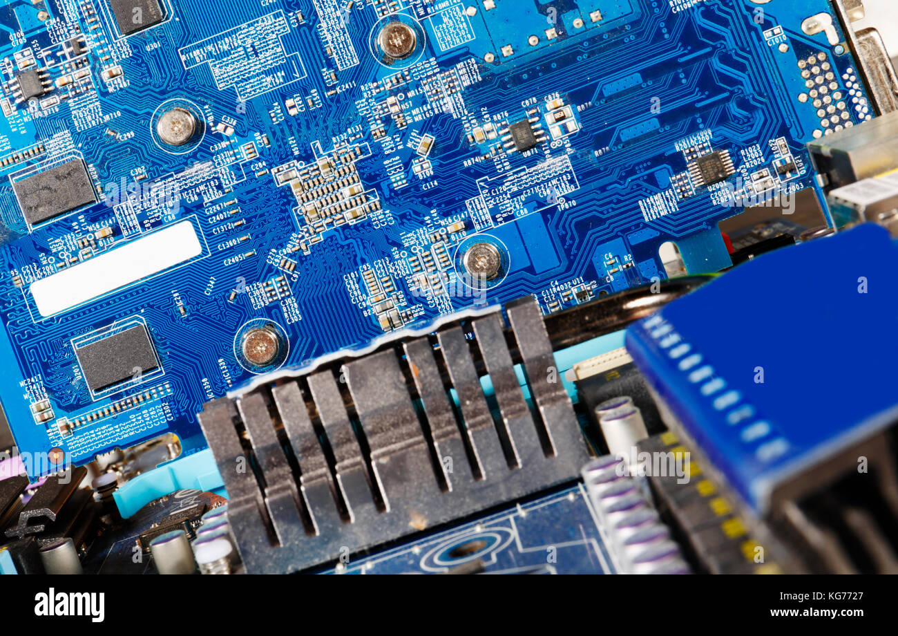 Computer Teile, Motherboard mit Elektronik und Mikrochips Stockfoto