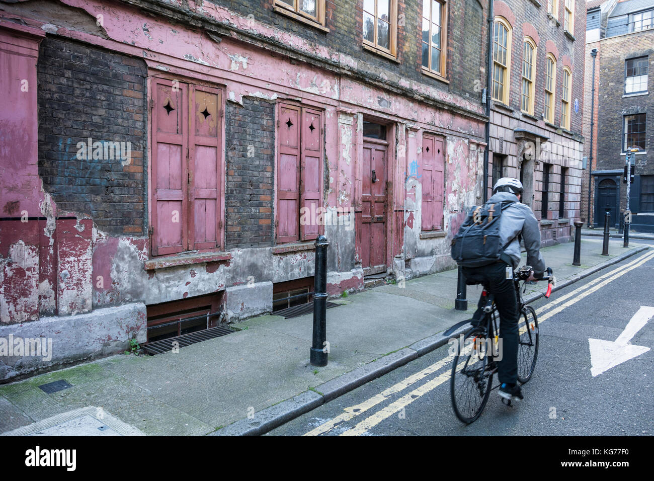 Die Außenfassade des 4 Princelet Street, Spitalfields, London, E1, UK Stockfoto