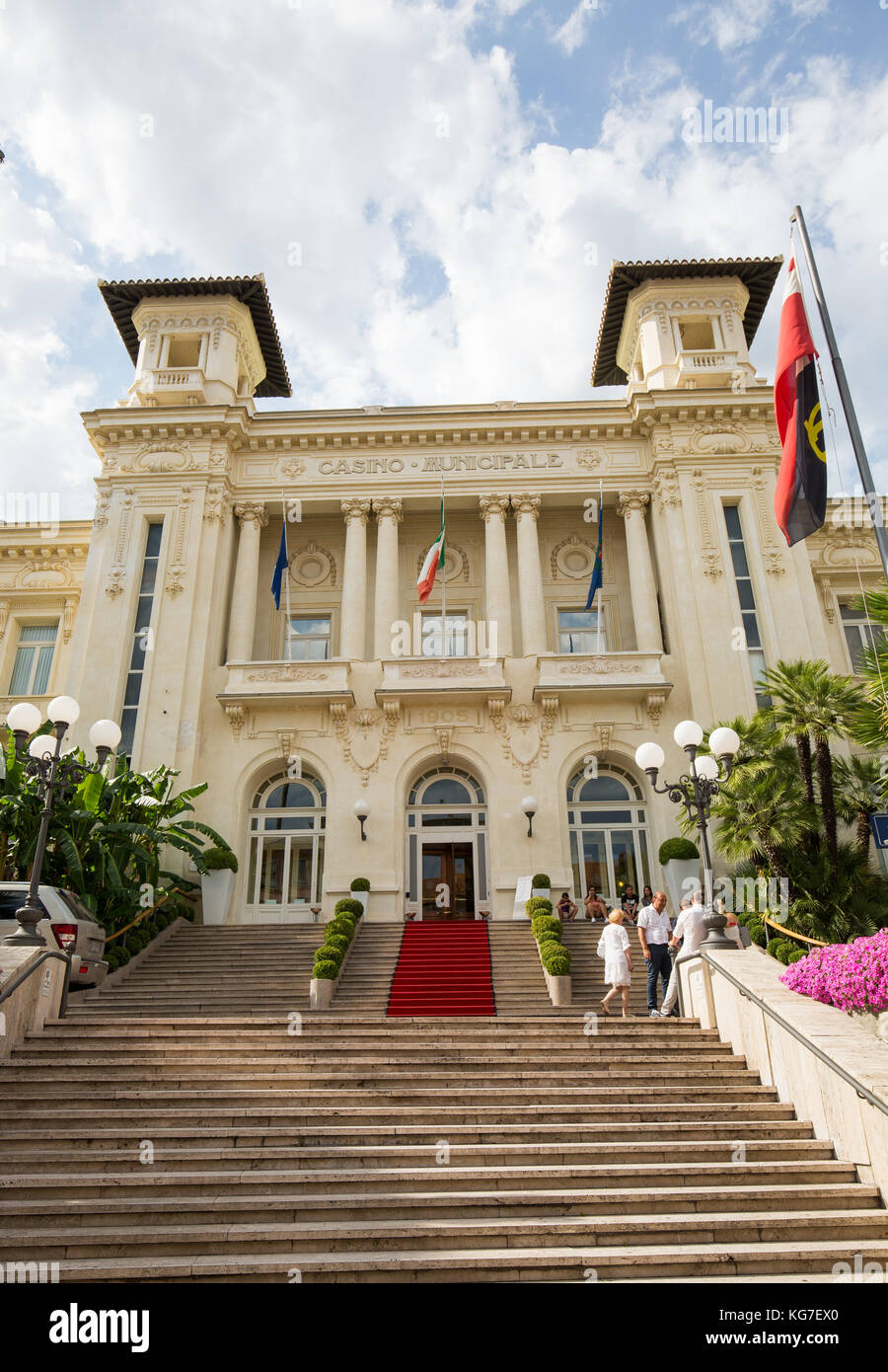 Eingang zum Sanremo Casino, San Remo, Italien. Stockfoto
