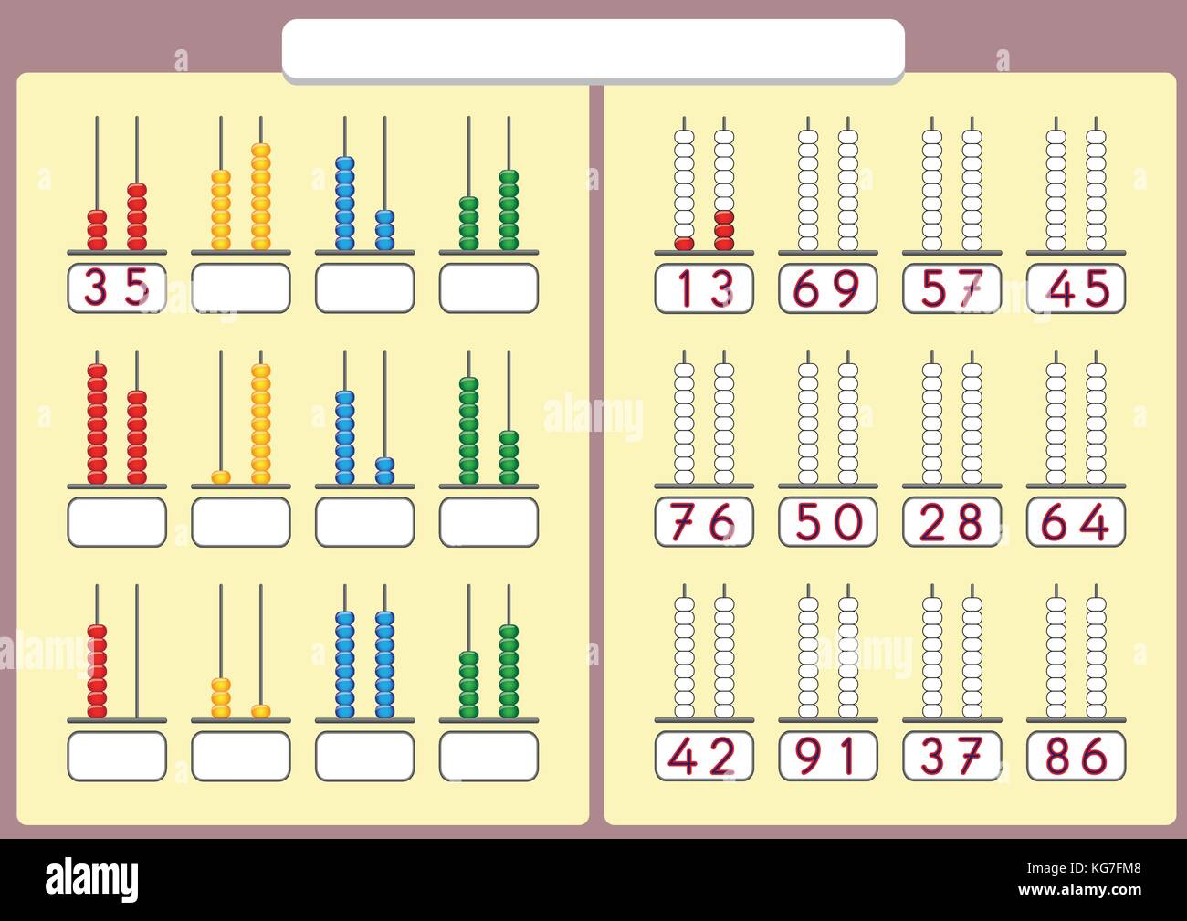 Kinder lernen Zahlen mit Abacus, Mathe Arbeitsblatt für Kinder Stock Vektor