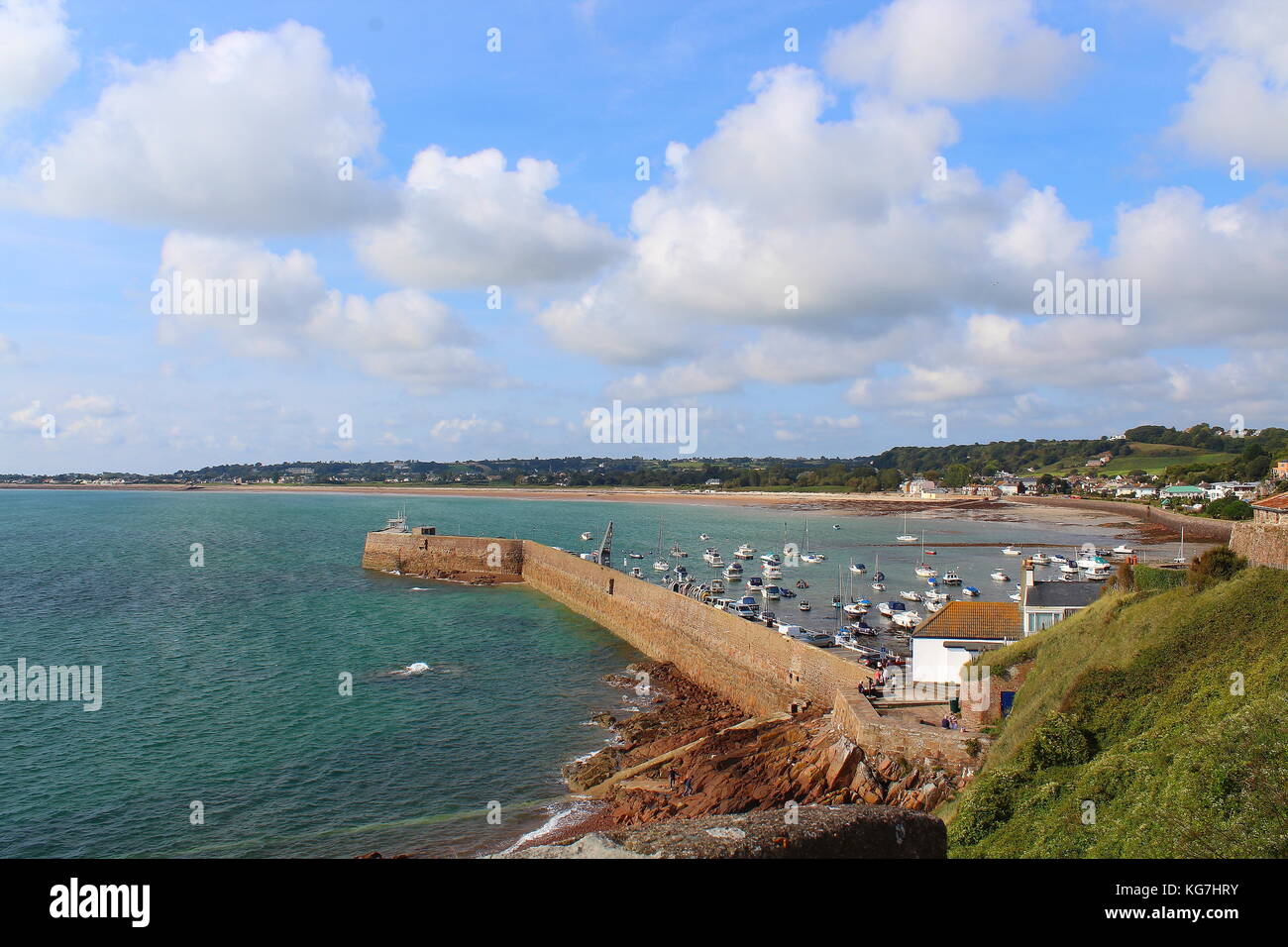 Anzeigen von grouville von Gorey Castle Stockfoto