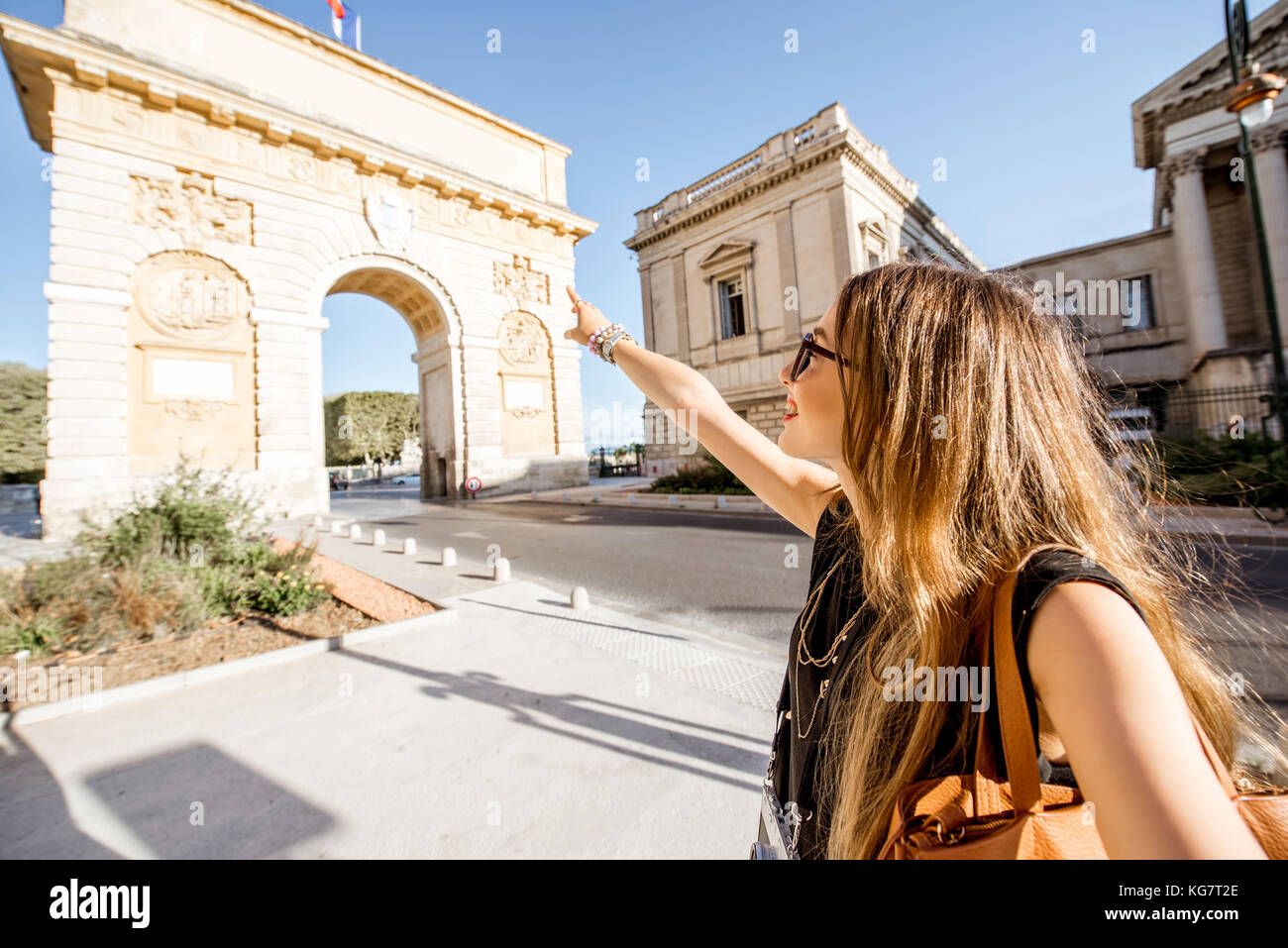 Frau in Montpellier City reisen, Frankreich Stockfoto