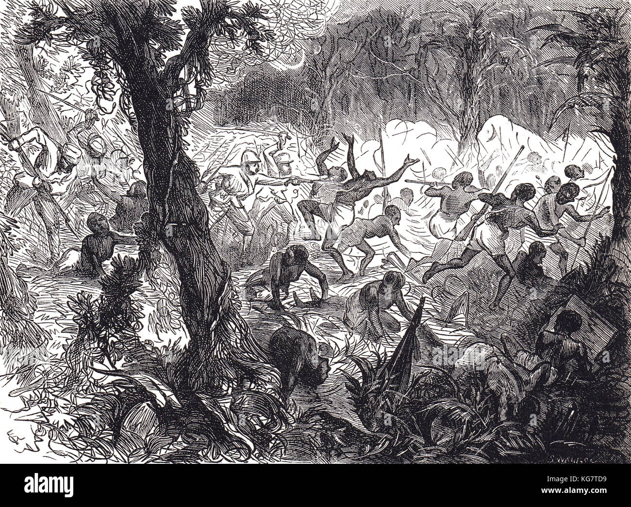 Der Kampf bei abracrampa, dritten Anglo - Ashanti Ashanti Krieg, erste Expedition, 1873-1874 Stockfoto