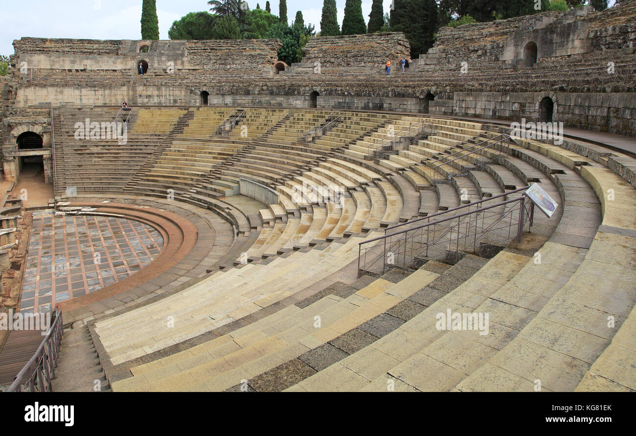 Teatro Romano, das römische Amphitheater, Mérida, Extremadura, Spanien Stockfoto