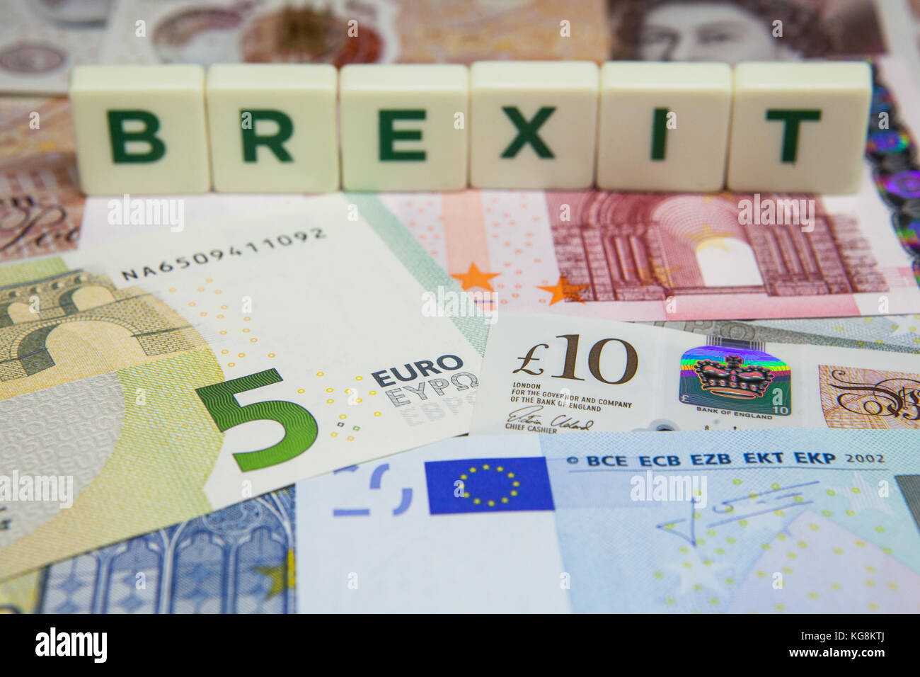 Brexit und Banknoten Stockfoto