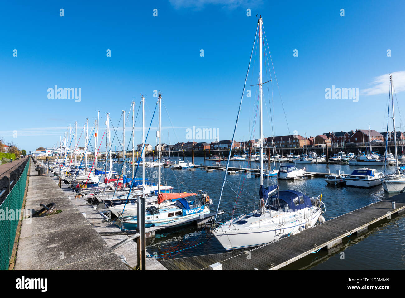 Boote angedockt im Yachthafen in Fleetwood, Lancashire Stockfoto