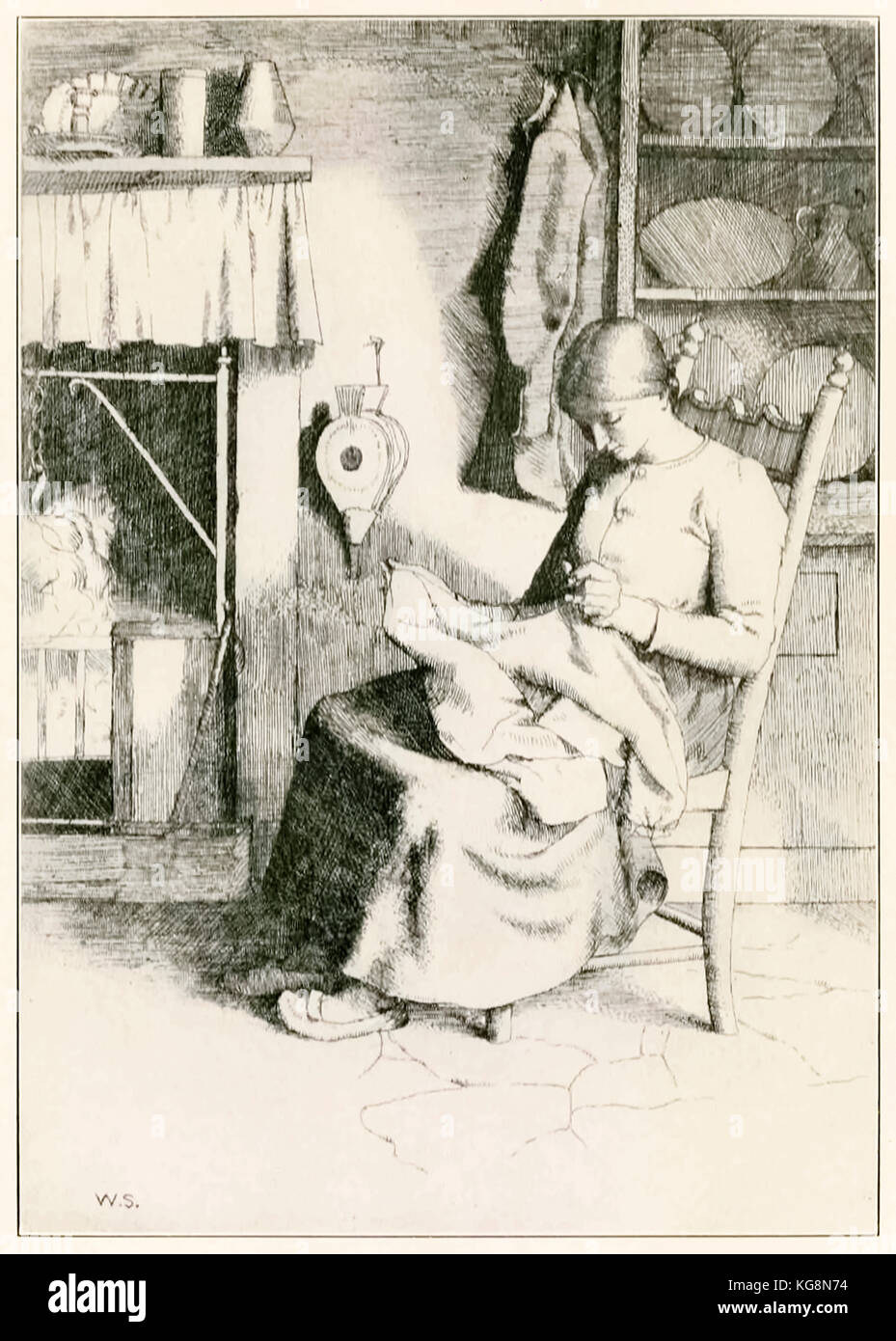 Ich Barmherzigkeit an Ihrer Arbeit 'Von' der Pilgerreise von dieser Welt, zu dem, was Kommen" von John Bunyan (1628-1688) Darstellung von William Strang (1859-1921). Barmherzigkeit ist und empfiehlt die Dinge für die Armen. Weitere Informationen finden Sie unten. Stockfoto