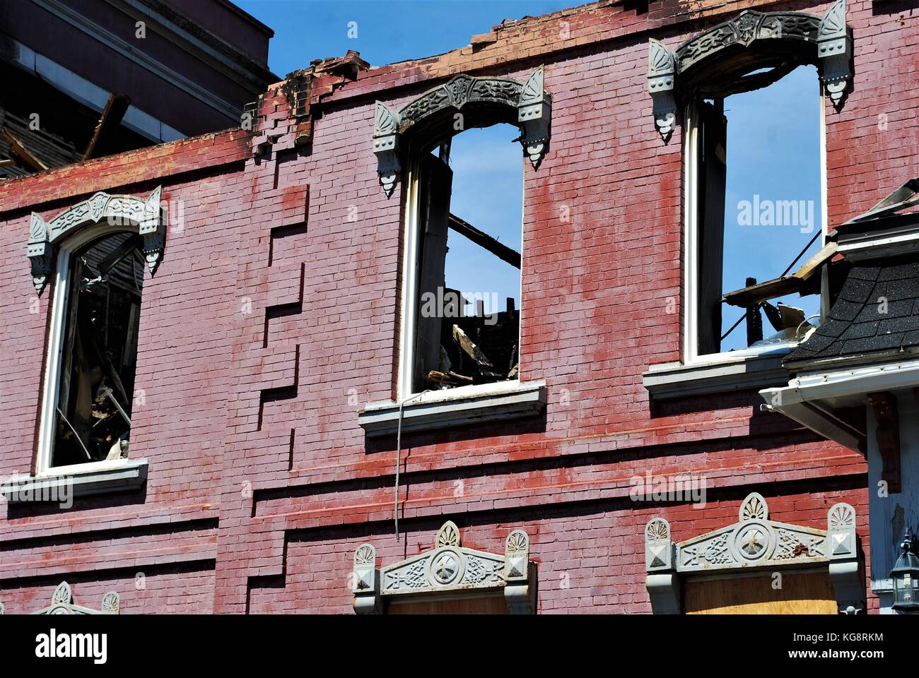 Ausgebrannte Reste der historischen Gebäude, die alte Belvedere Waisenhaus, St. John's, Neufundland und Labrador, Kanada. Stockfoto