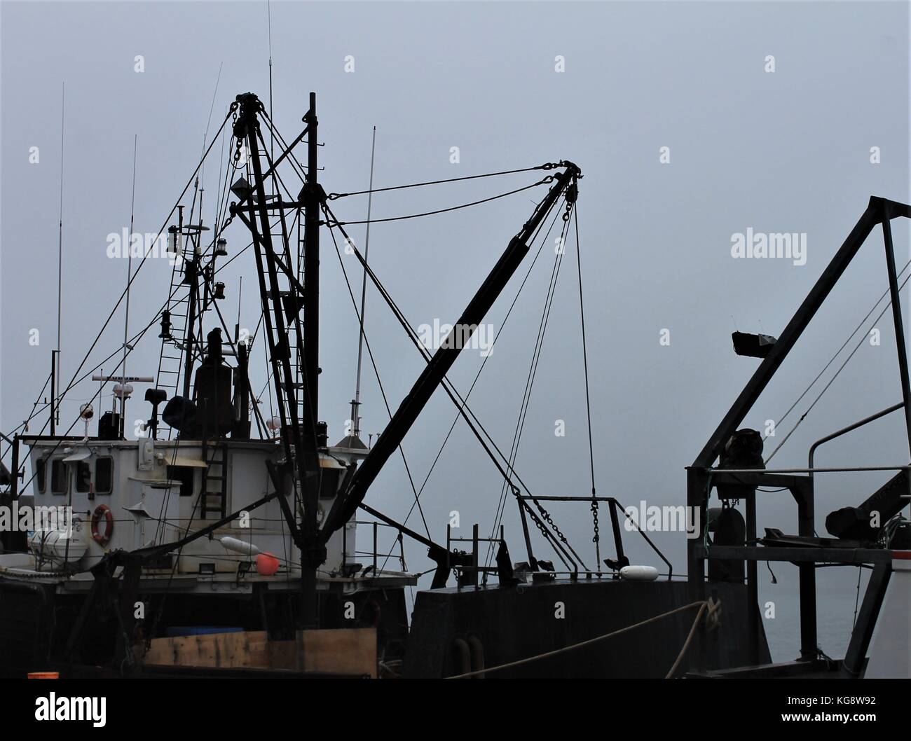 Teilweise mit Blick auf die Schiffe eingehüllt in Nebel, St. John's Hafen, St. John's, Neufundland Stockfoto