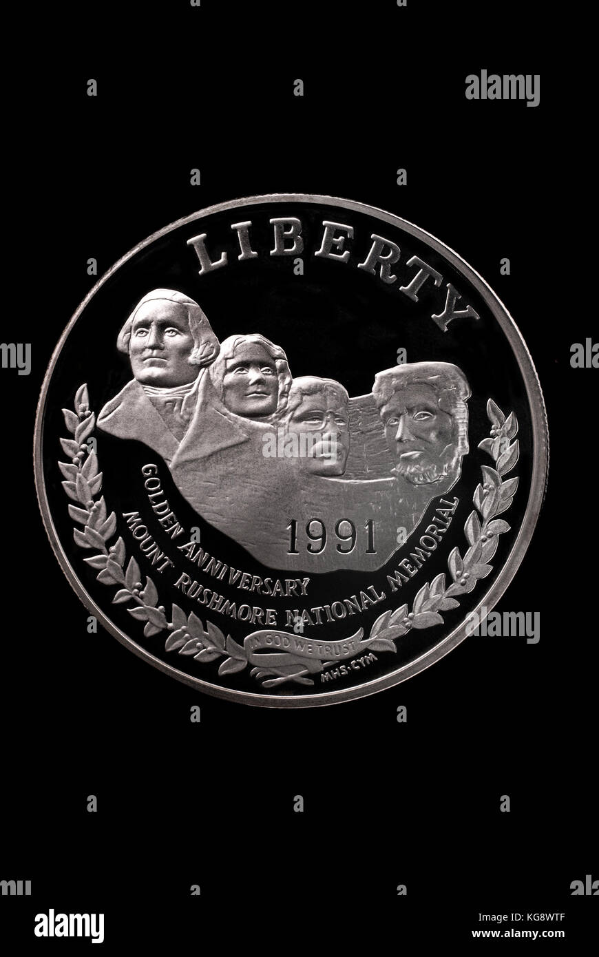 Usa liberty Dollar. zu Ehren des Mount Rushmore National Memorial anneversary. 1991 Vorderseite Stockfoto