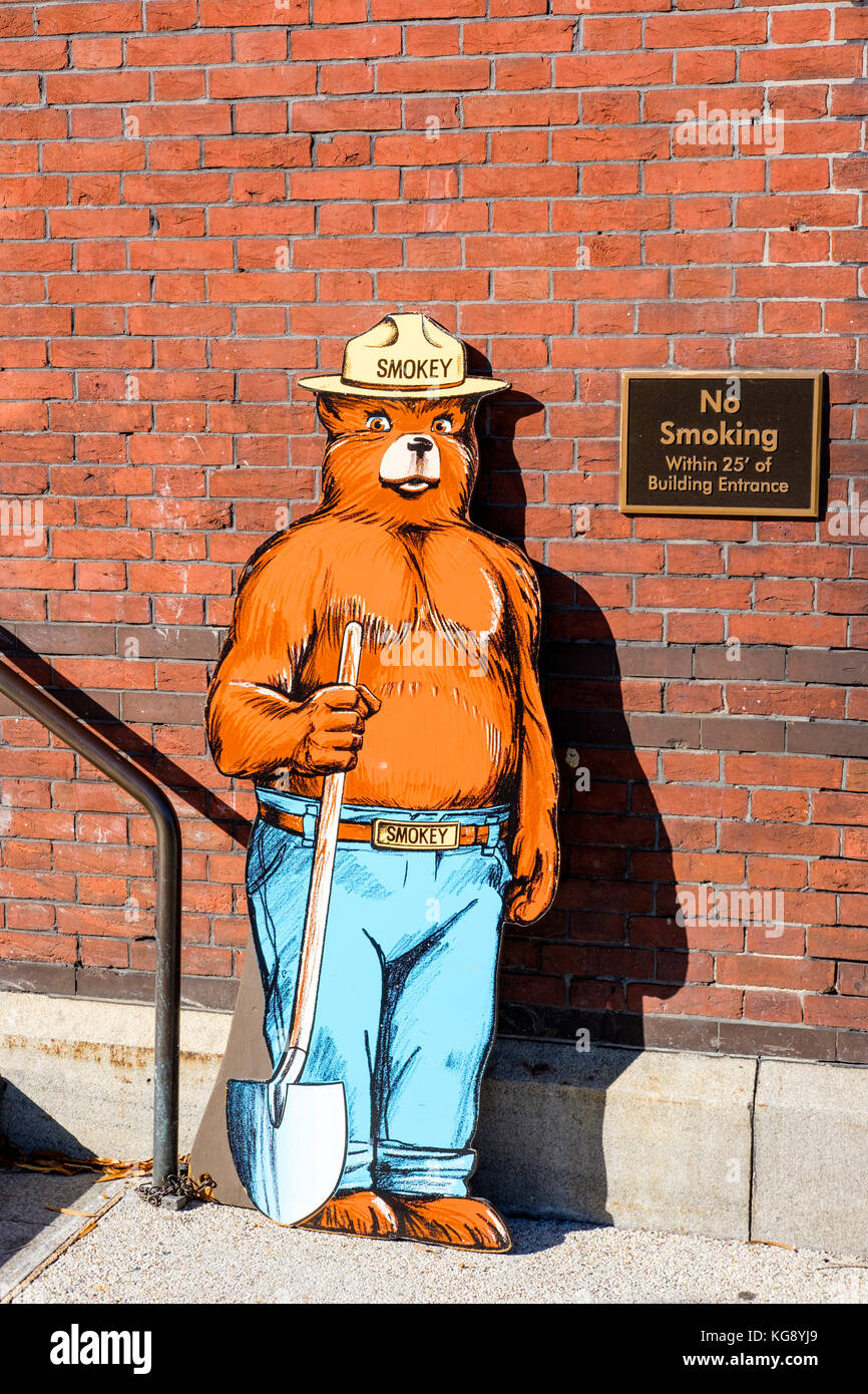 Smokey Bär Maskottchen Abbildung auf der Vorderseite des US Forest Service Gebäude in Washington, DC, Vereinigte Staaten von Amerika, USA. Stockfoto