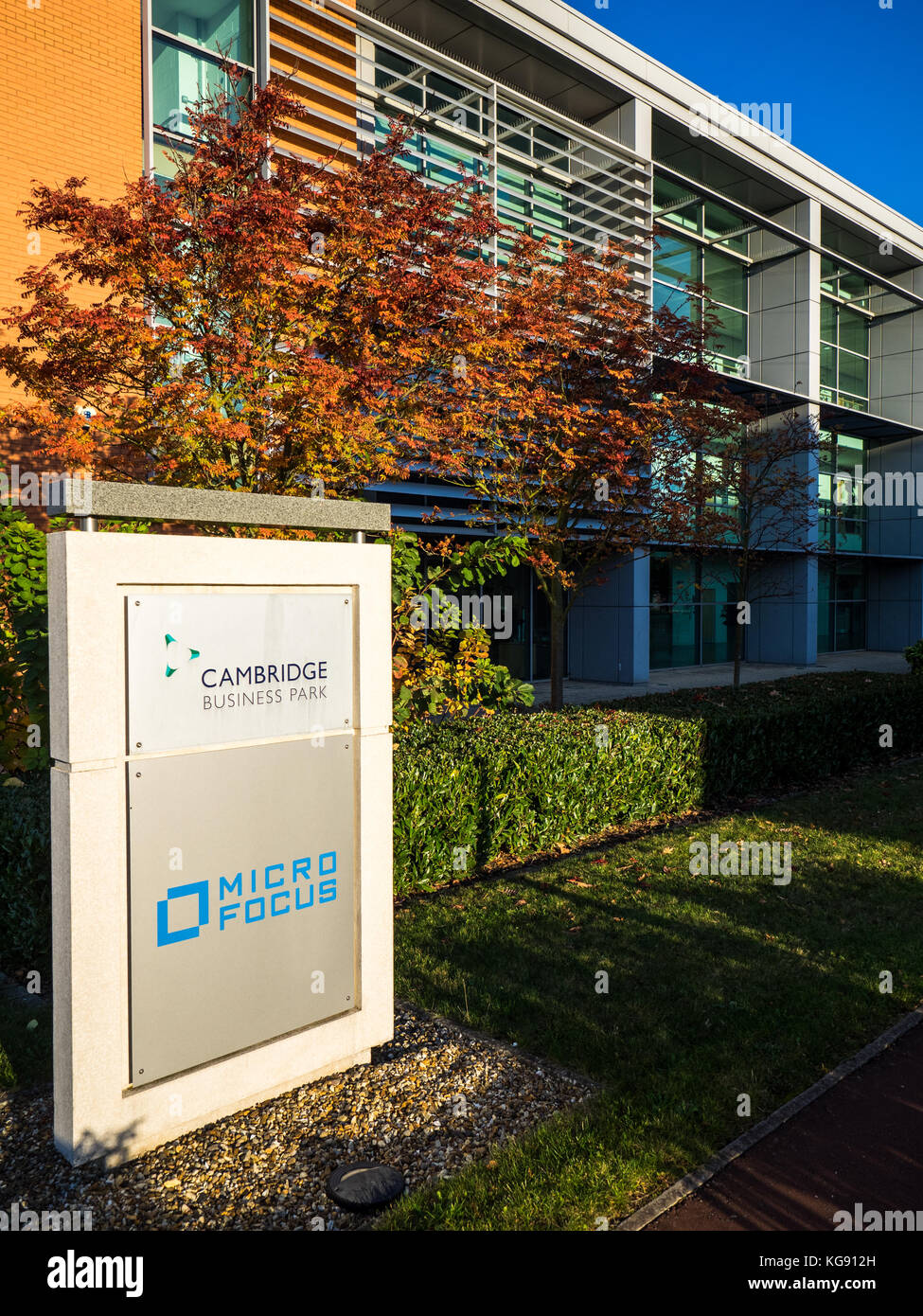 Micro Focus Büros auf Cambridge Business Park, das Gebäude wurde gekauft, wenn die Micro Focus gekauft HP Unternehmen (HPE) Stockfoto