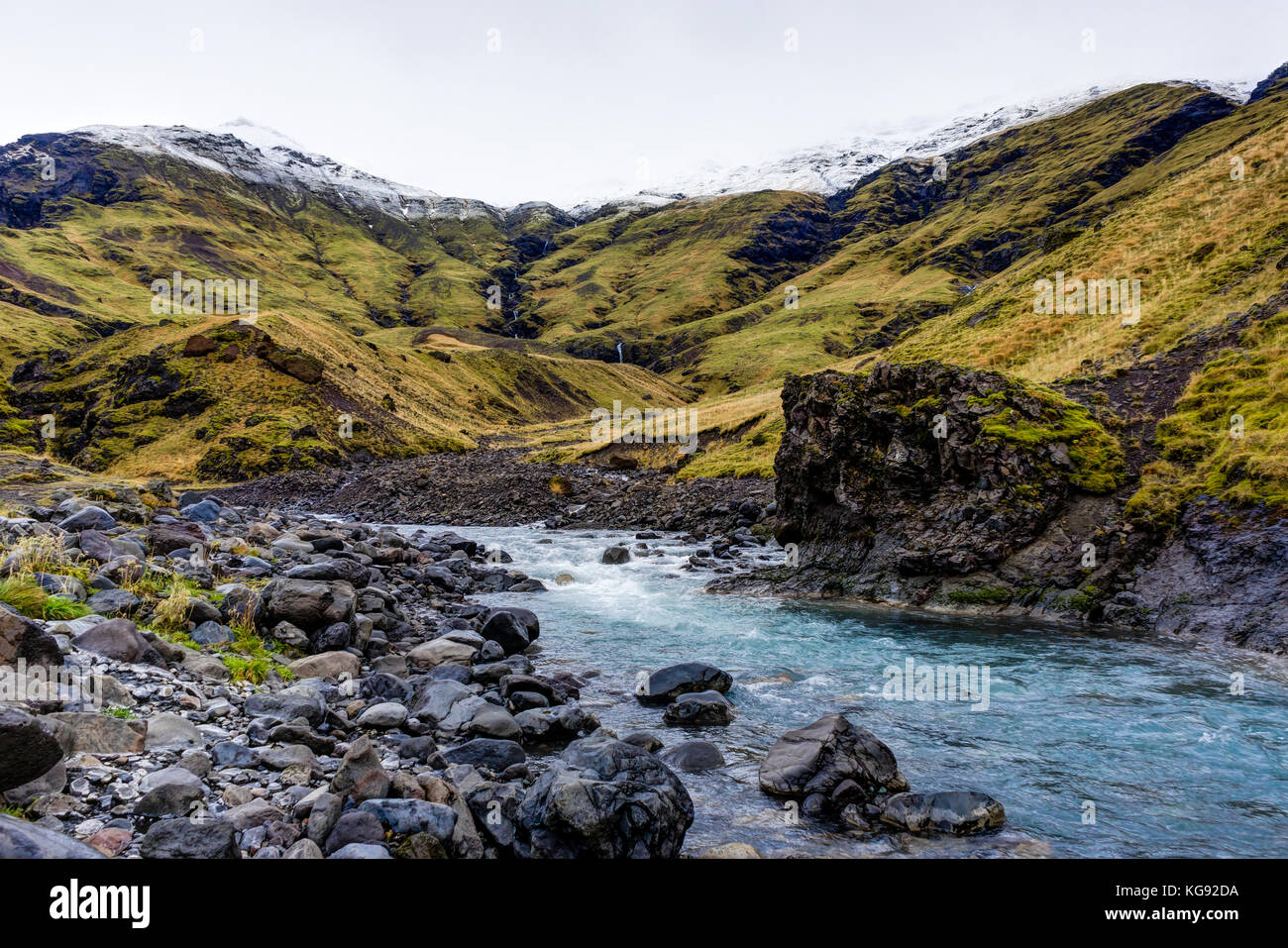 Island Blick in die Natur mit Wiesen und Wasser Stockfoto